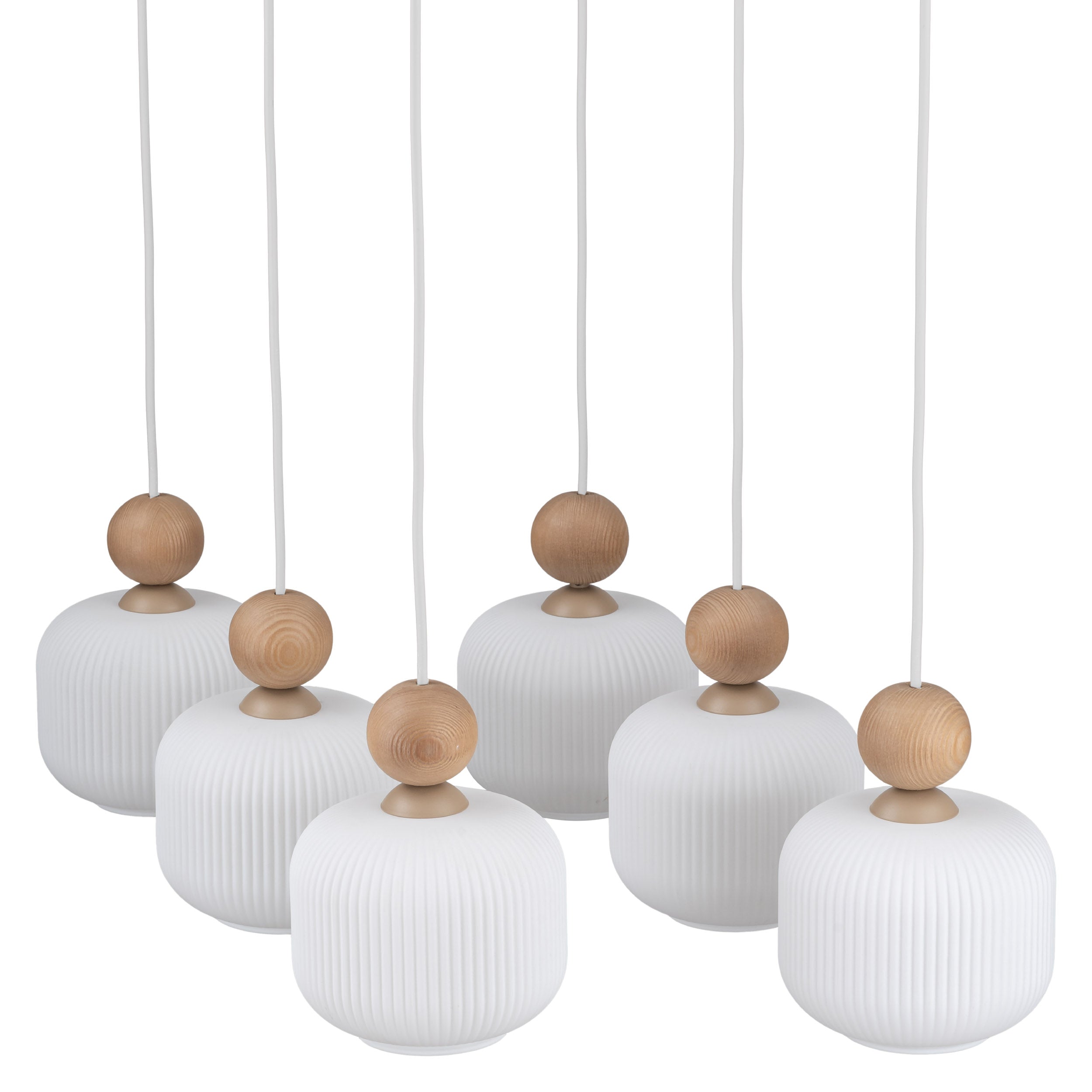 Lampe à Suspension Scandinave Ballo 6 | Verre Soufflé et Bois Naturel