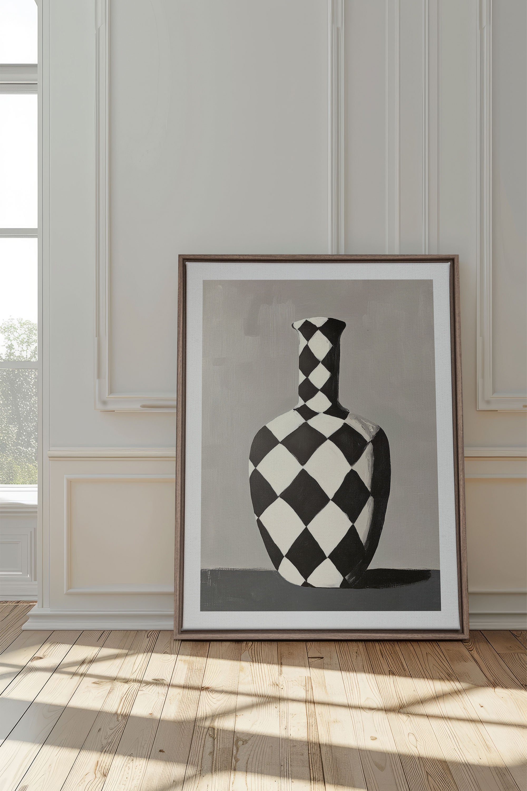 VASE EN DAMIER, Oeuvre sur toile étirée