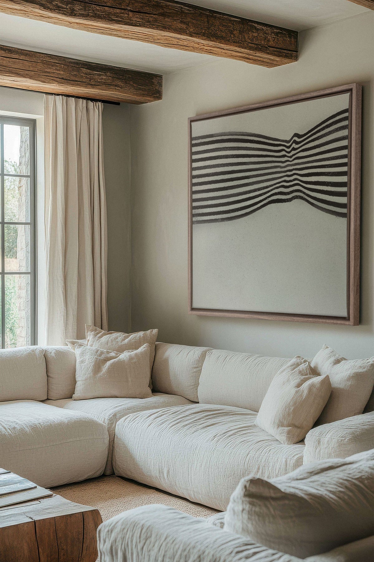 Œuvre sur toile Infinite Stripes | Art abstrait noir et beige