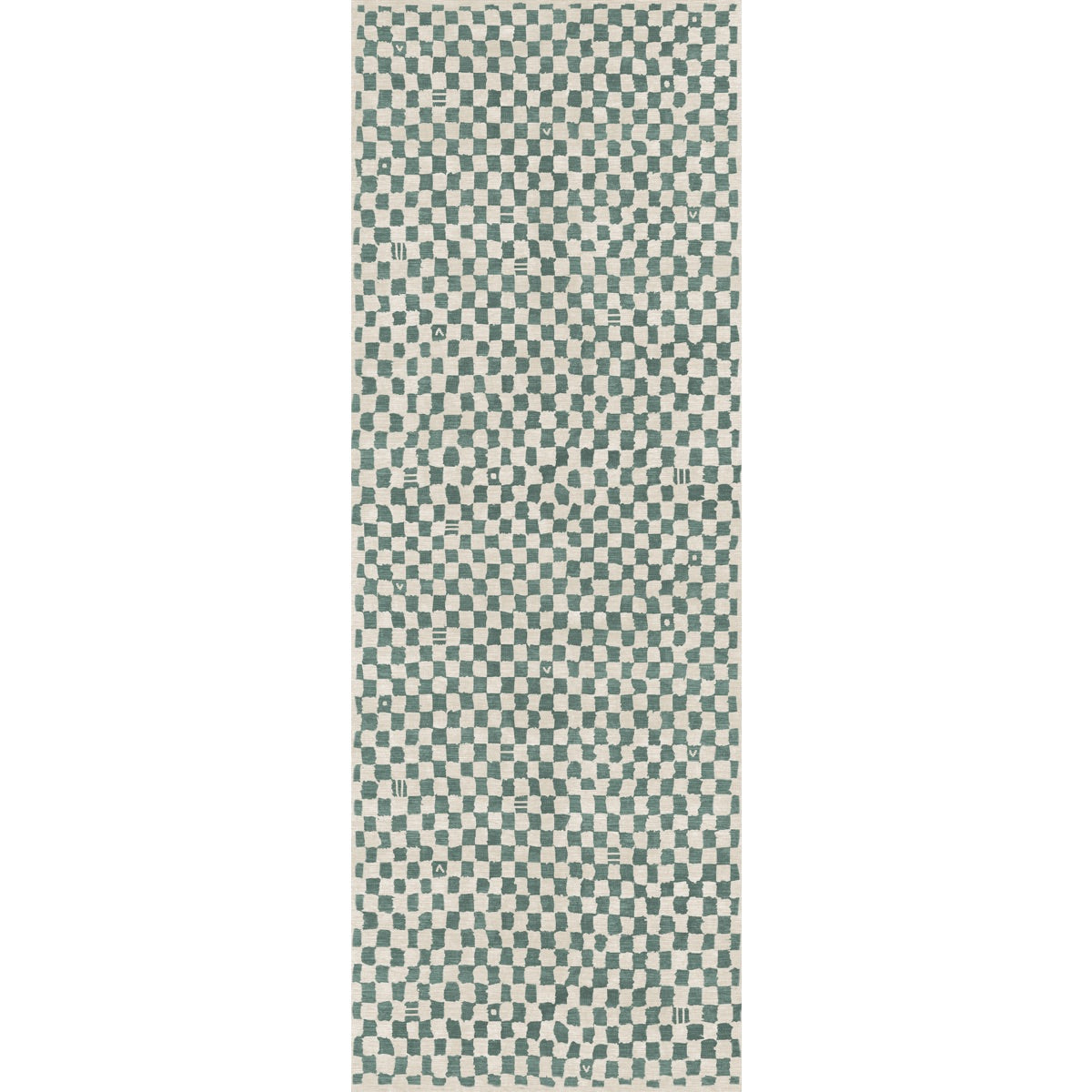 Tapis Metro Vert Ardoise & Blanc | Motif Marocain à Carreaux