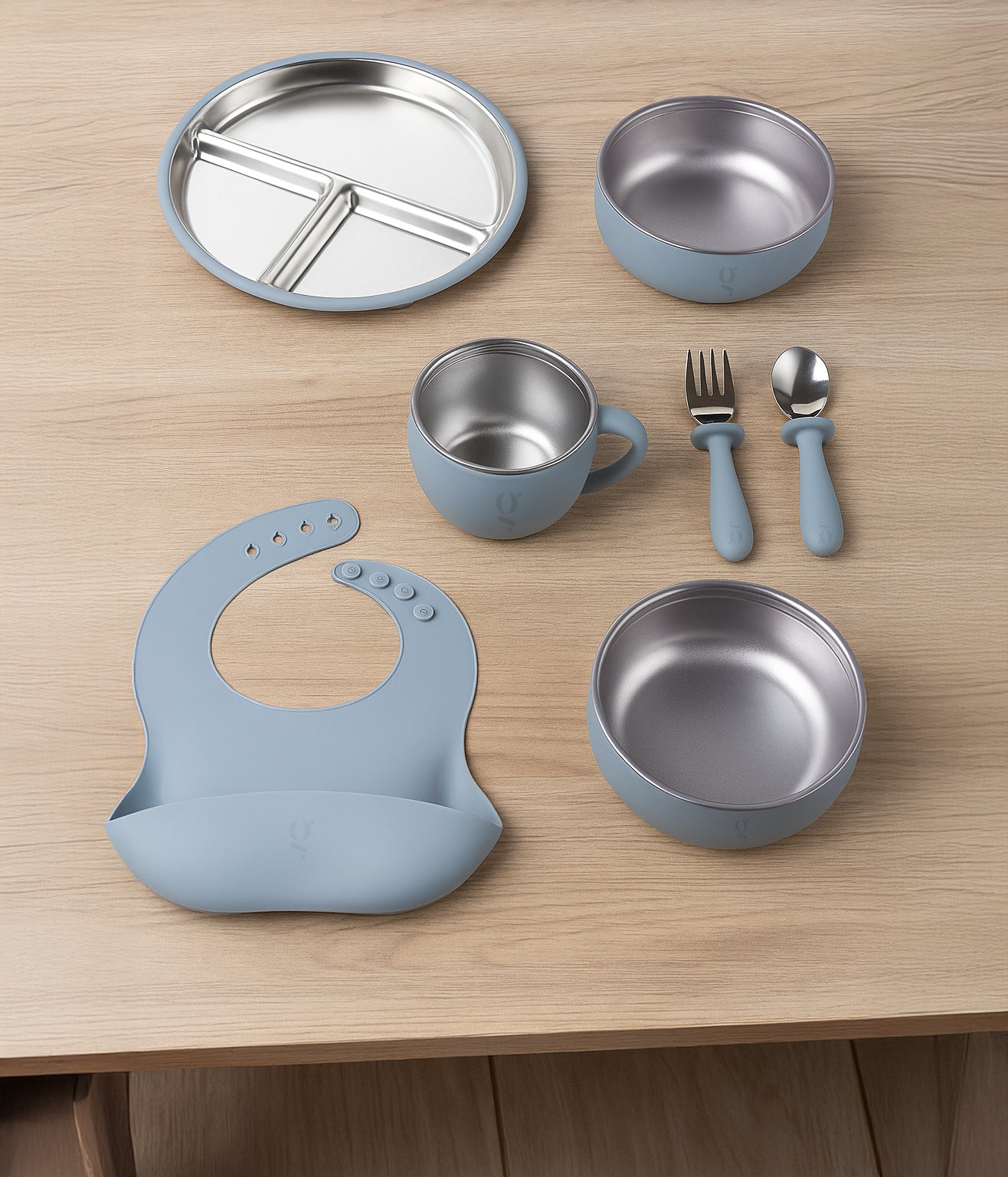 Ensemble repas 7 pièces en silicone et acier inoxydable pour enfant