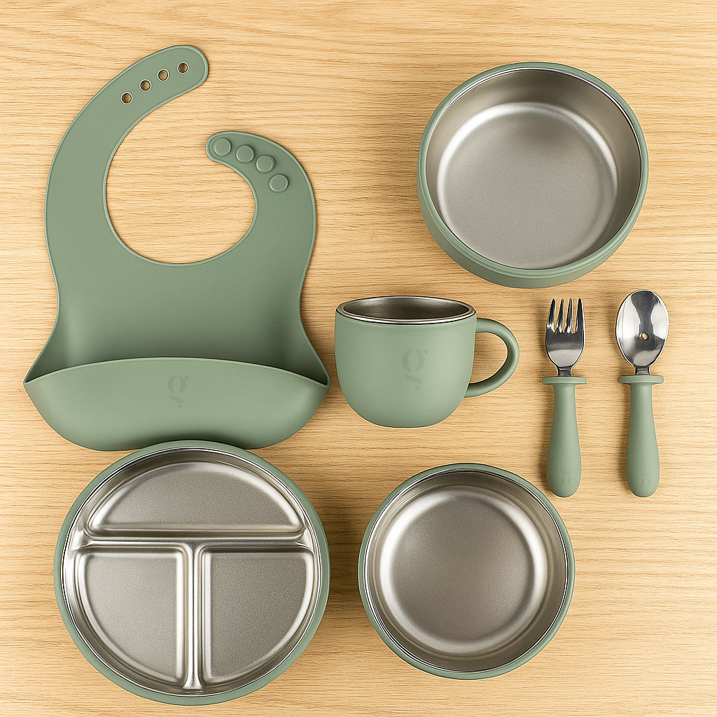 Ensemble repas 7 pièces en silicone et acier inoxydable pour enfant