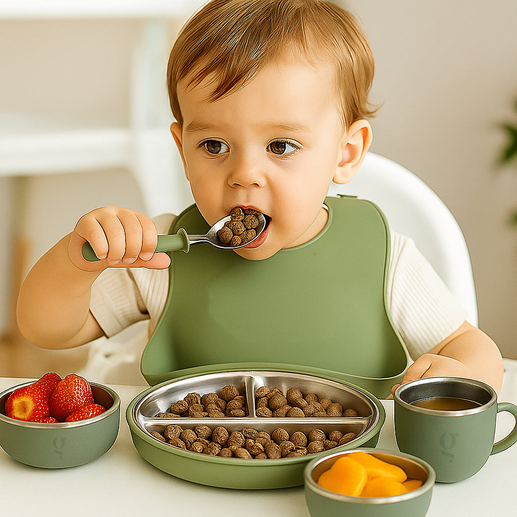 Ensemble repas 7 pièces en silicone et acier inoxydable pour enfant
