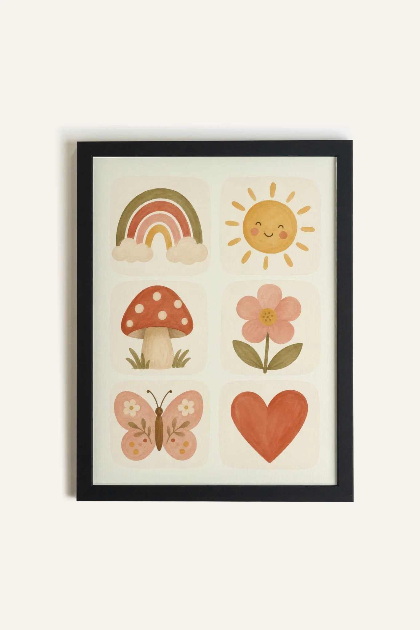 Toile encadrée Mini Merveilles avec illustrations douces pour chambre d’enfant par Oleka Canvas