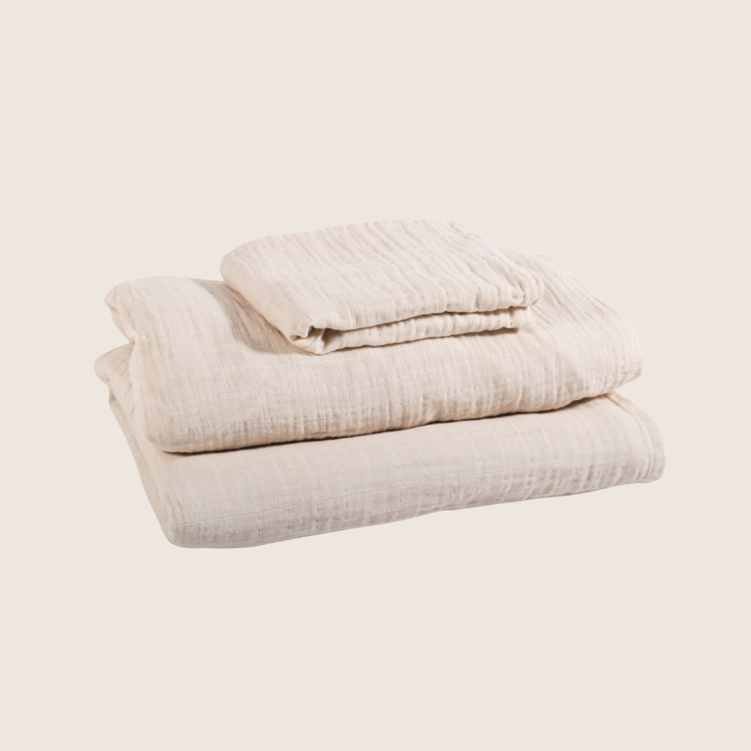 Ensemble de draps pour lit simple 3 pièces en mousseline de coton biologique couleur Ivory House of Elia