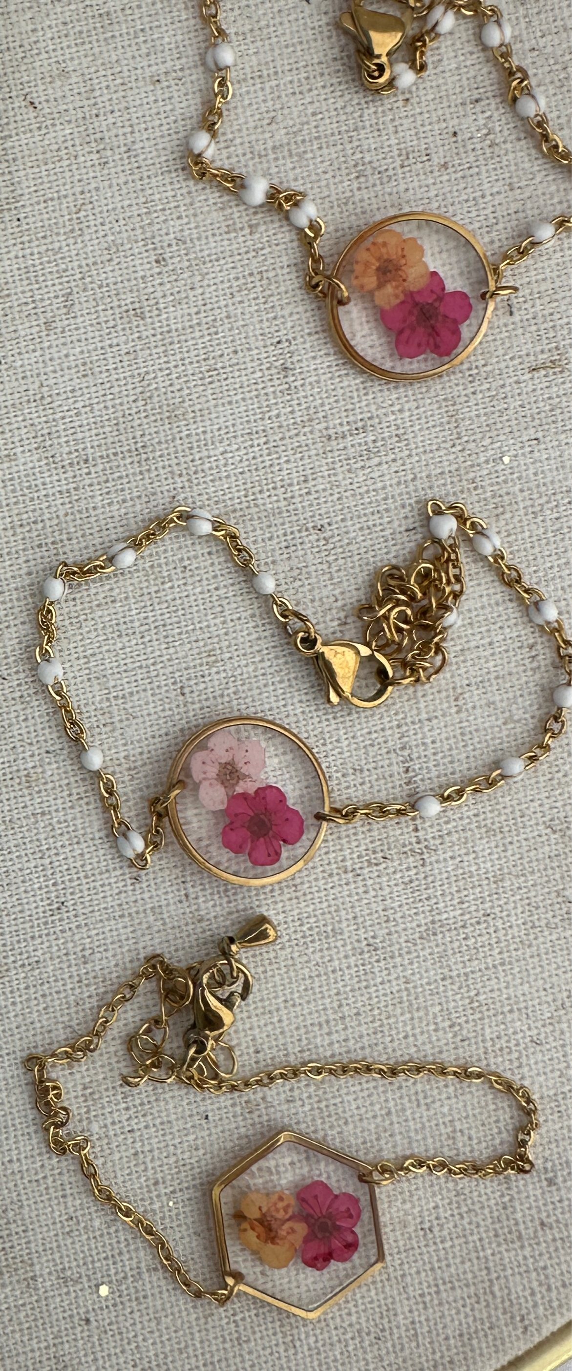 Bracelet duo Sofia édition spéciale | Spirée séchée en résine | Bracelet ajustable