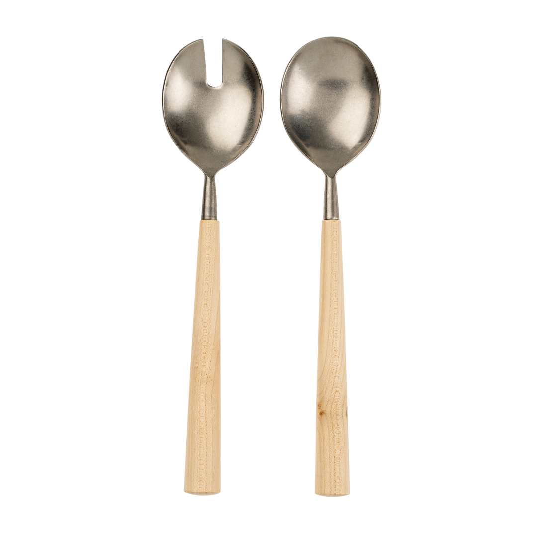 Couverts à salade en érable et acier inoxydable | Ensemble de 2 | Forgés à la main