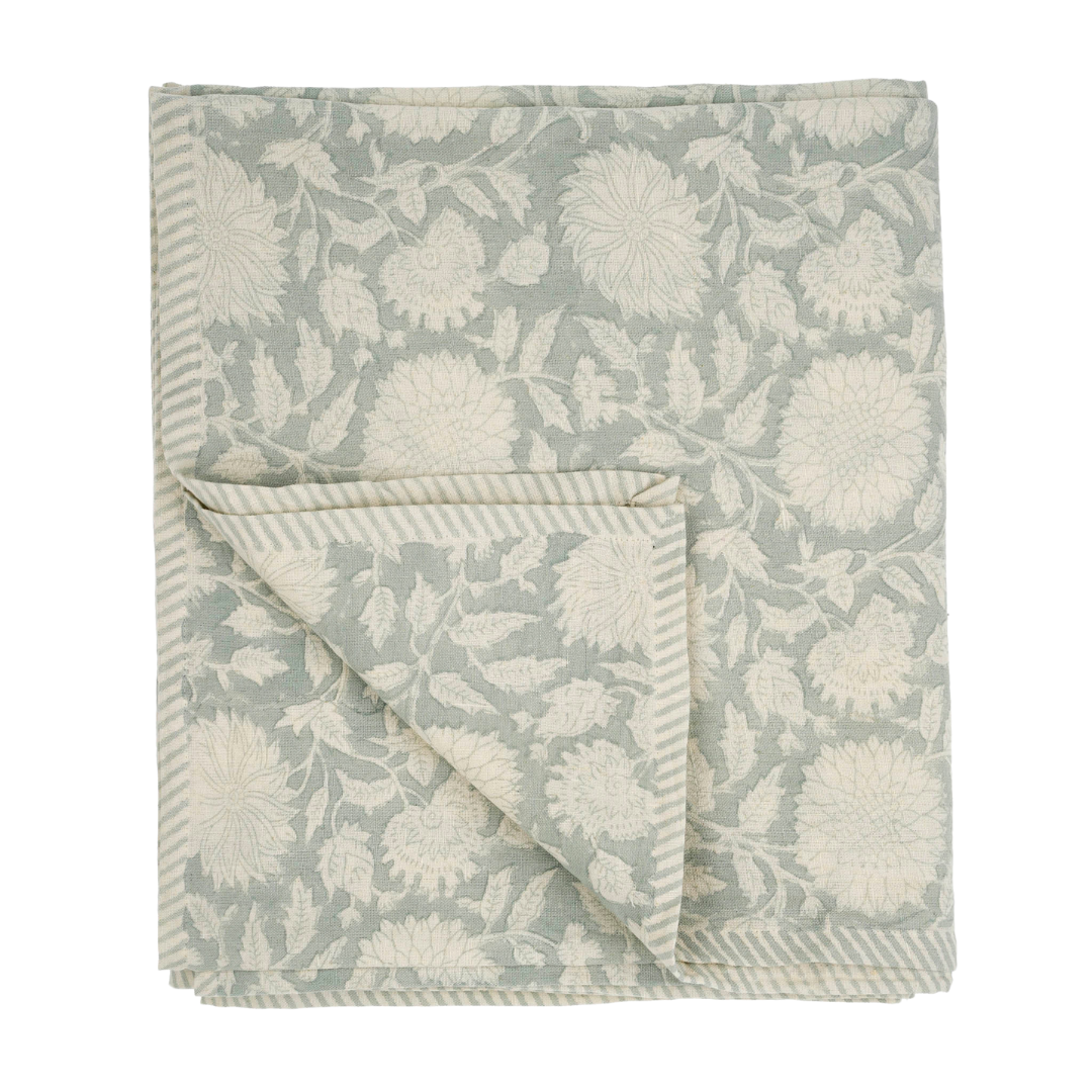 Nappe Maeve à Motif Floral Imprimé à la Main | Bleu Brume