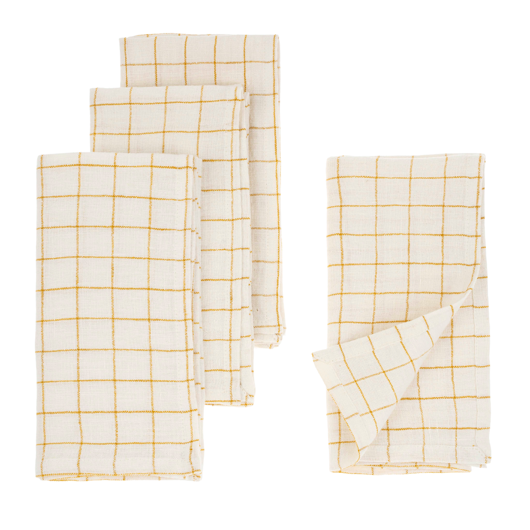 Serviettes en Lin à Carreaux | Ensemble de 4 | Jaune & Blanc