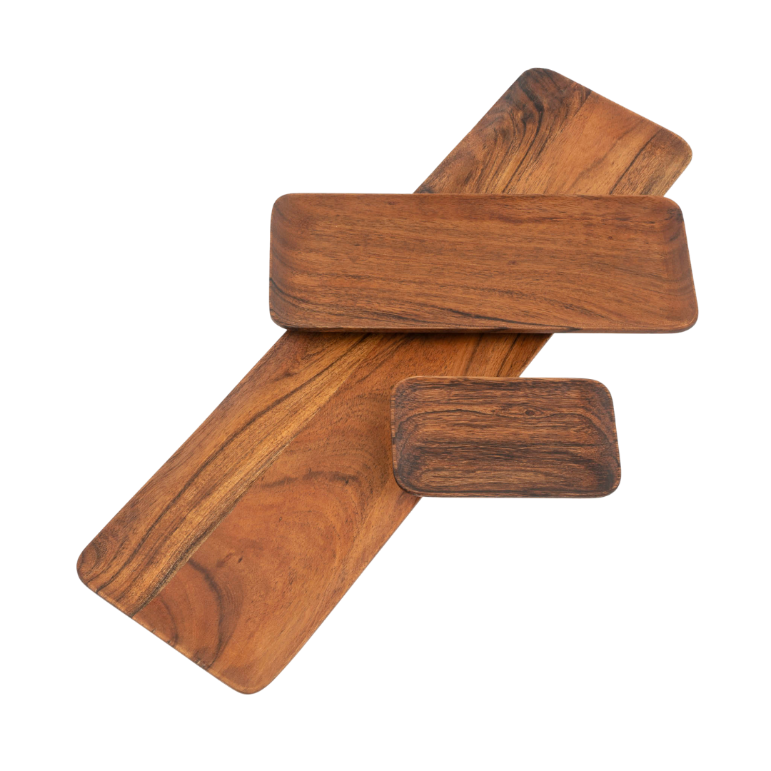 Plateaux de Service Sycamore Lot de 3 | Façonné à la Main en Bois d’Acacia