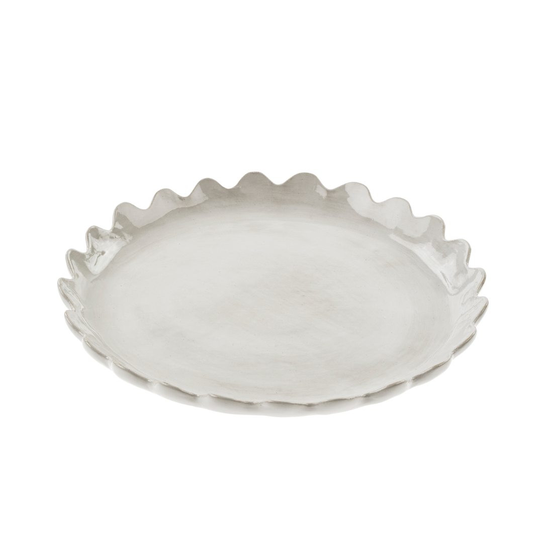 Assiette à Bord Festonné en Grès | Glaçure Texturée Peinte à la Main
