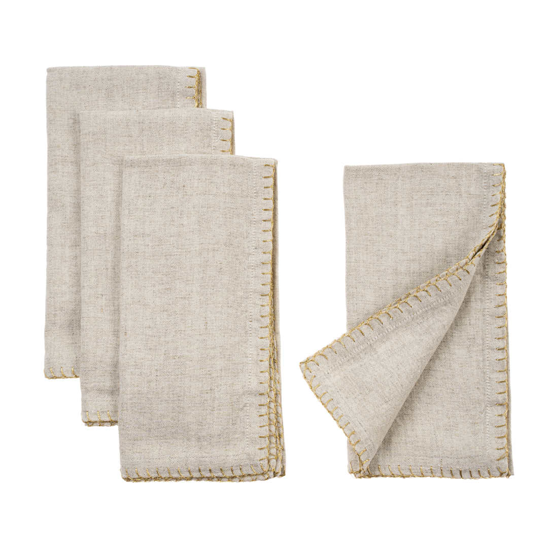 Serviettes de Table à Point de Surjet Doré | Ensemble de 4 | Gris Lin