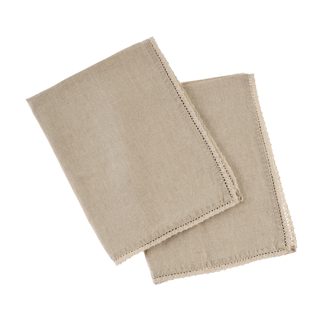Ensemble de 2 Linges à Vaisselle en Lin Eliza Lace | Naturel