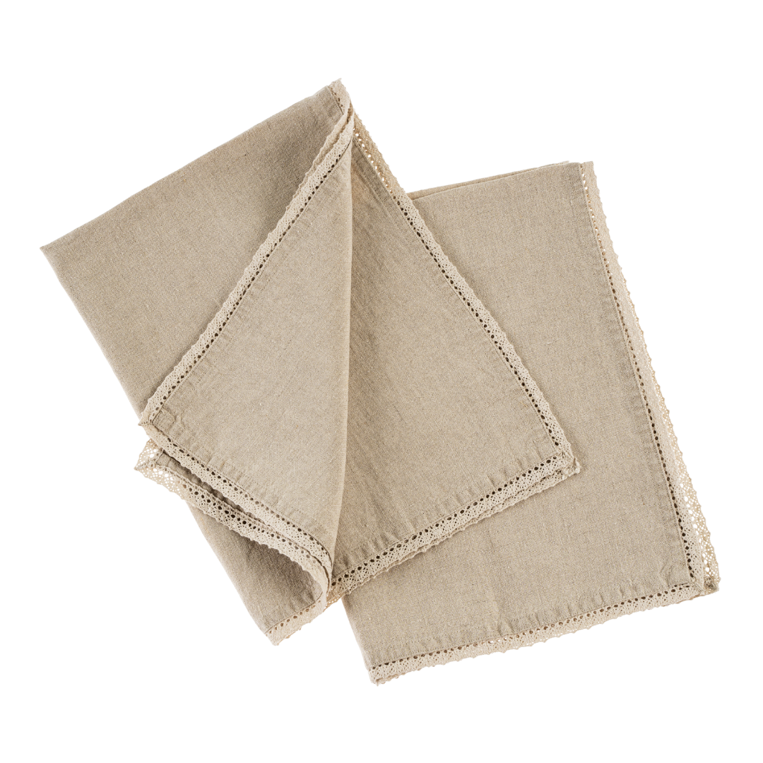 Ensemble de 2 Linges à Vaisselle en Lin Eliza Lace | Naturel
