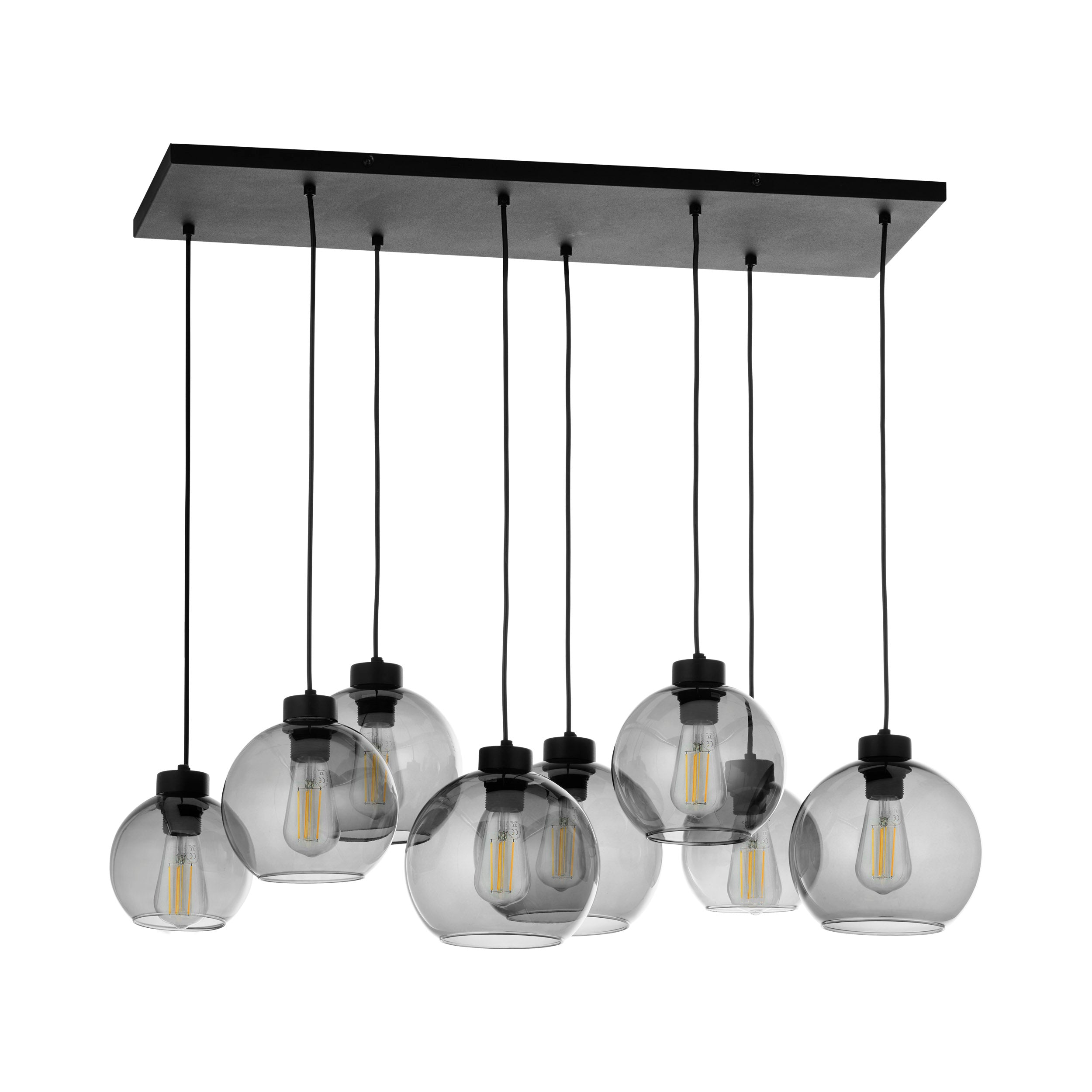Suspension CUBUS Graphite noire en verre et métal, 8 lampes, design scandinave minimaliste FOND BLANC