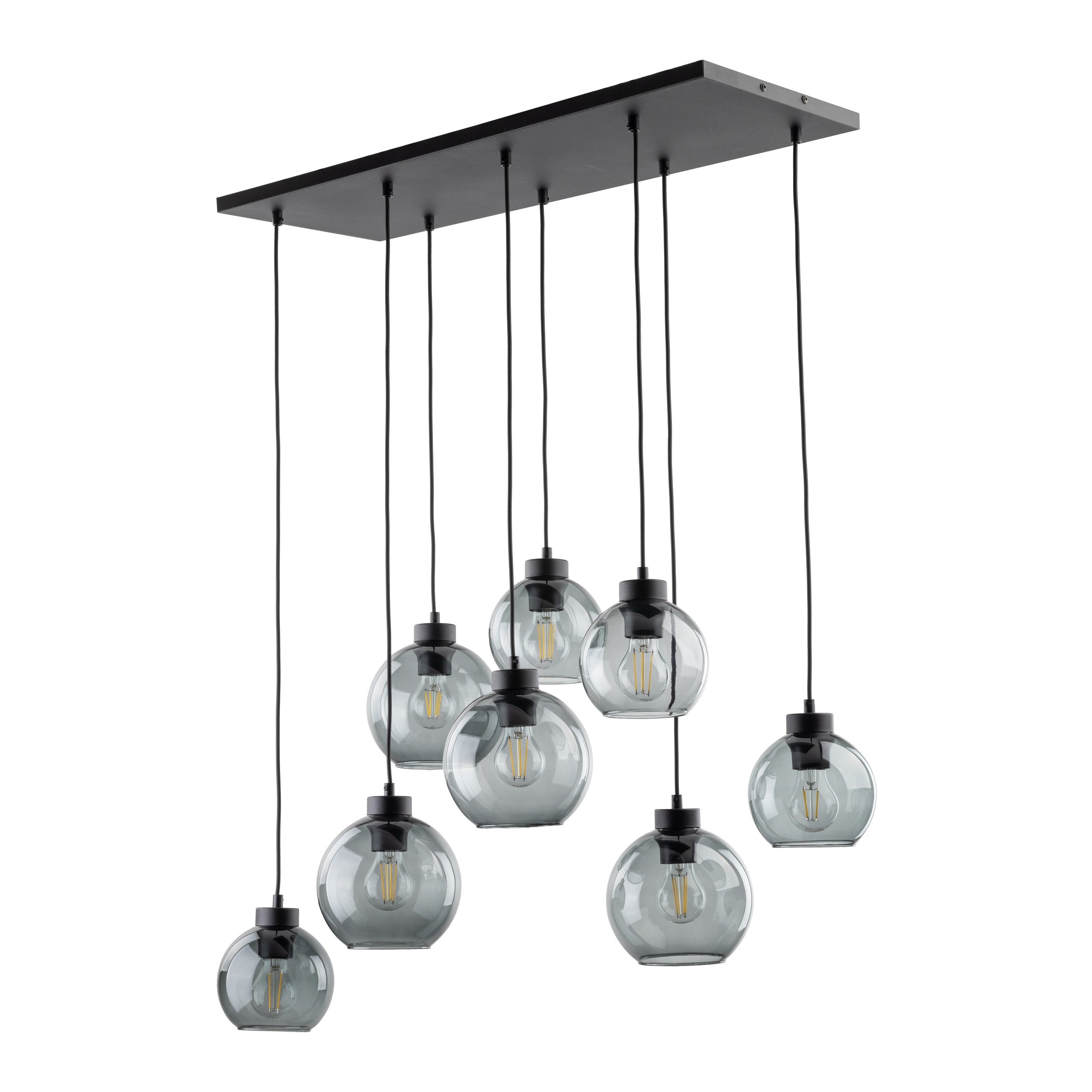 Suspension CUBUS Graphite noire en verre et métal, 8 lampes, design scandinave minimaliste