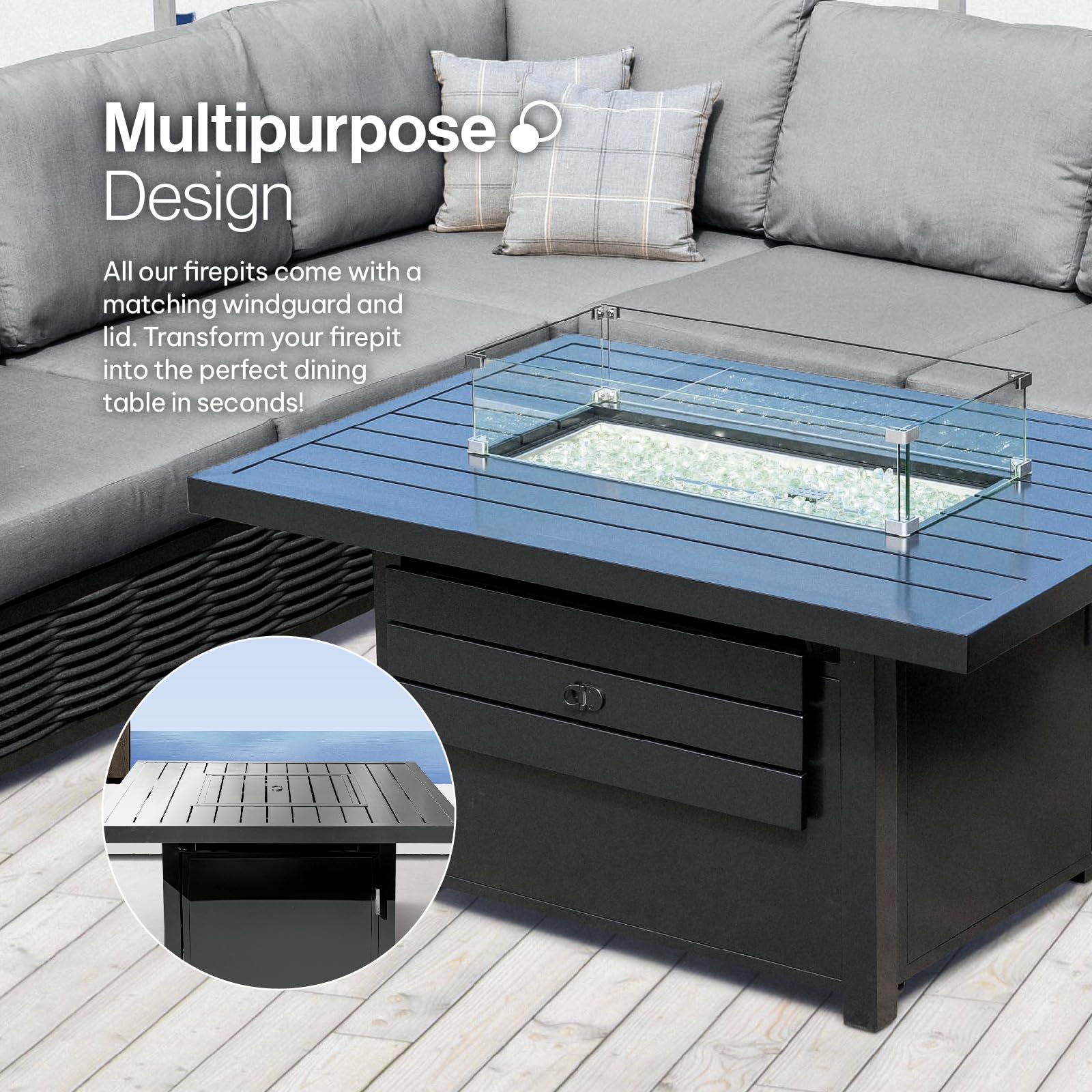 Table foyer extérieure au propane | 50 000 BTU | Aluminium | Couvercle inclus