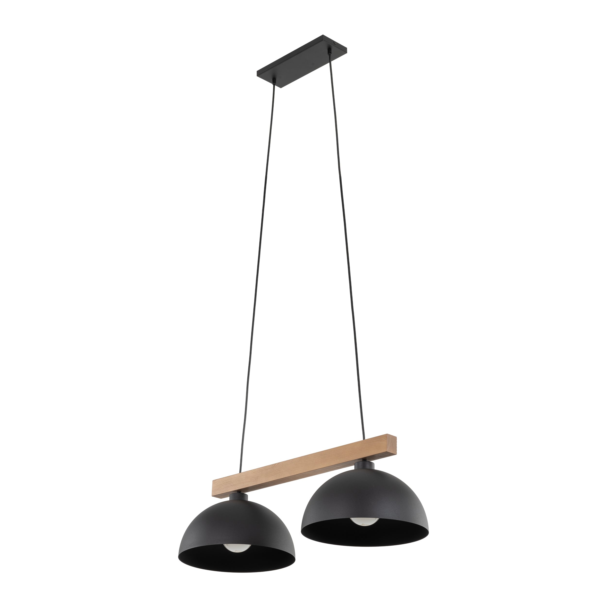 Lampe Suspendue OSLO Noir Scandinave 2 Lumières | Suspension Industrielle en Bois et Métal