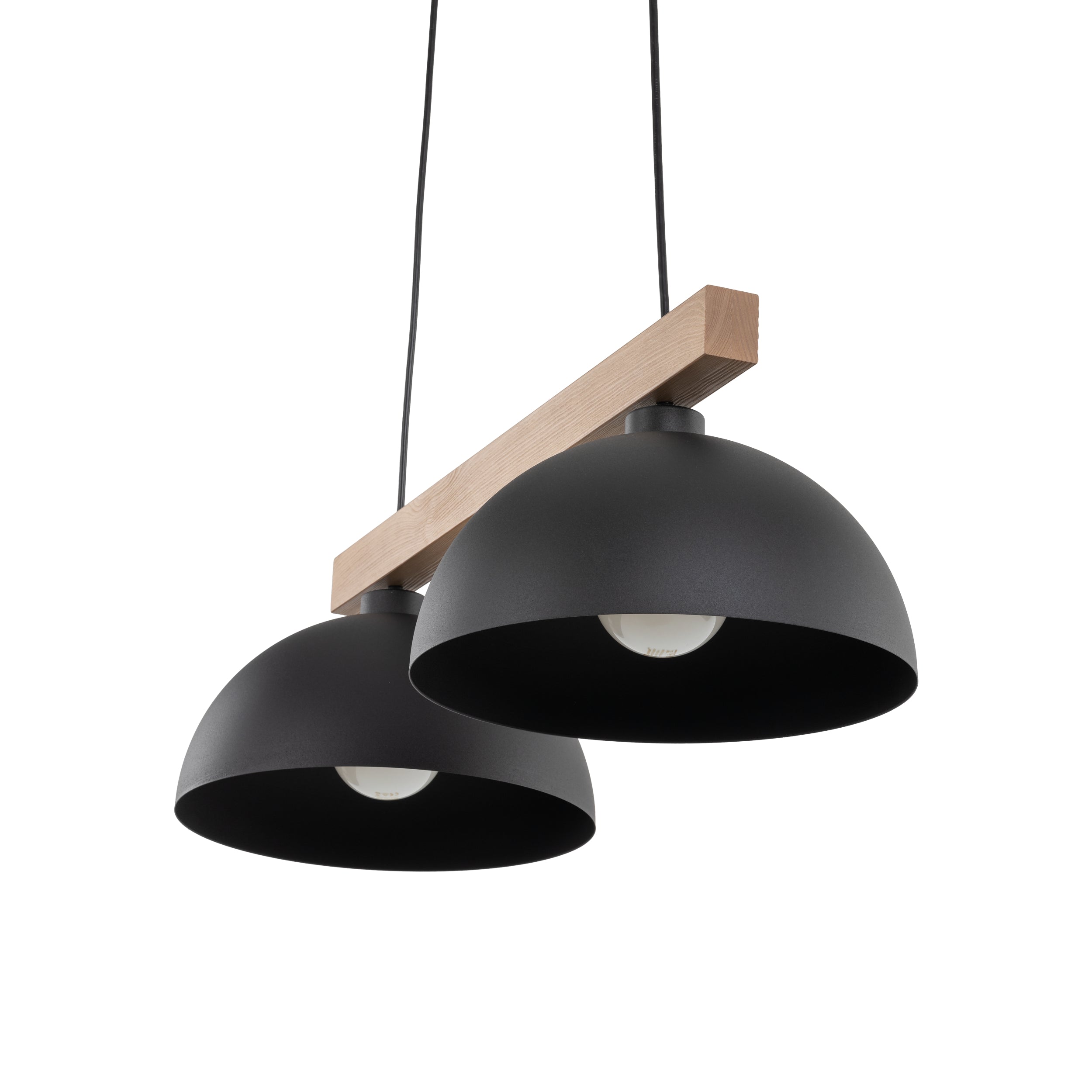 Lampe Suspendue OSLO Noir Scandinave 2 Lumières | Suspension Industrielle en Bois et Métal