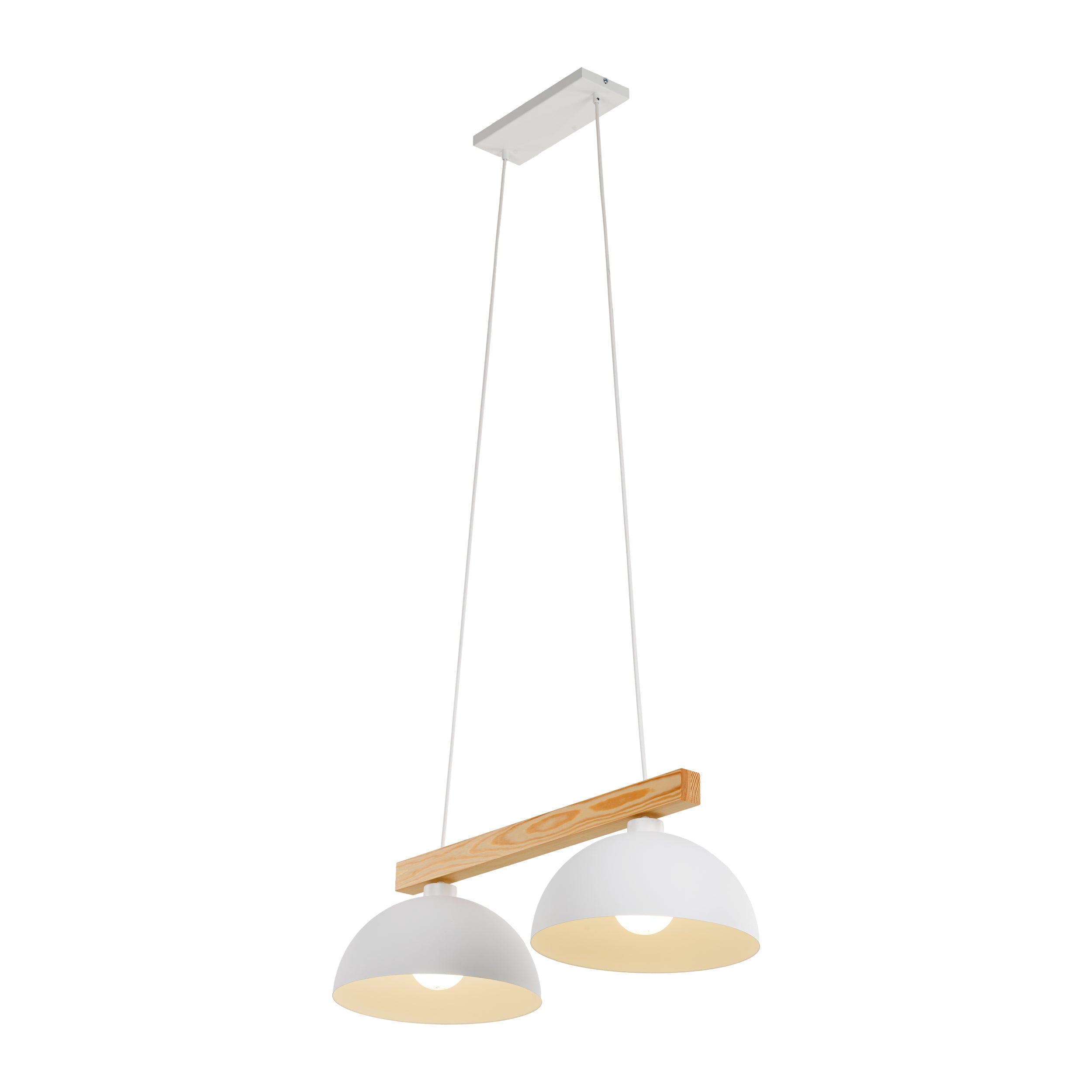Lampe Suspendue OSLO Blanc Scandinave 2 Lumières | Suspension Industrielle en Bois et Métal