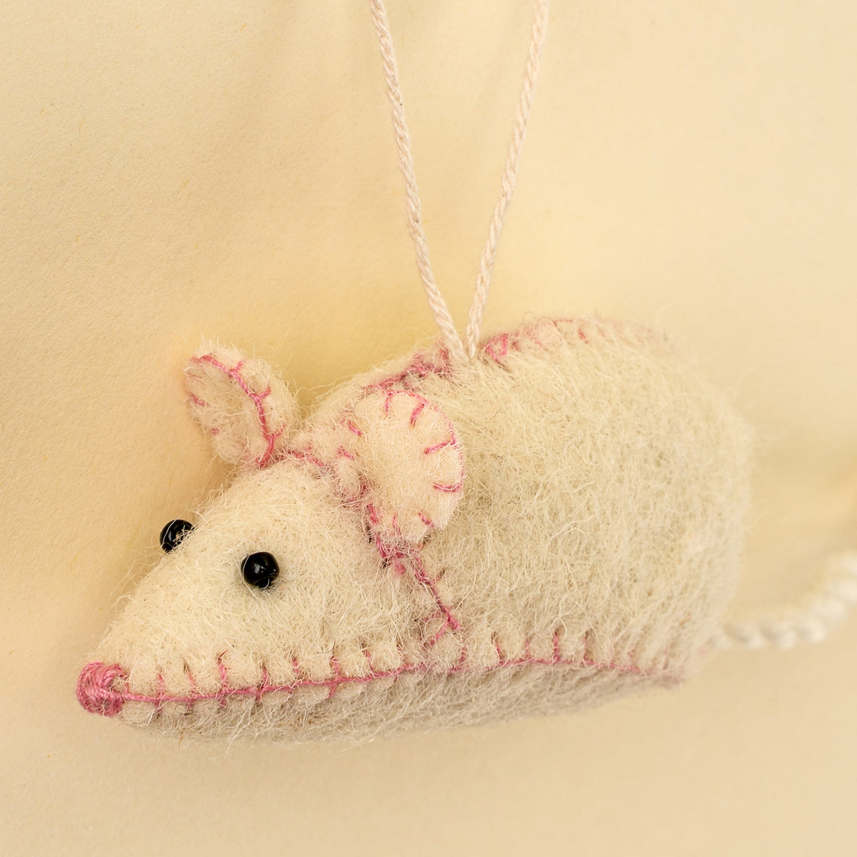 Ornement souris en feutre | Fait à la main | Rose
