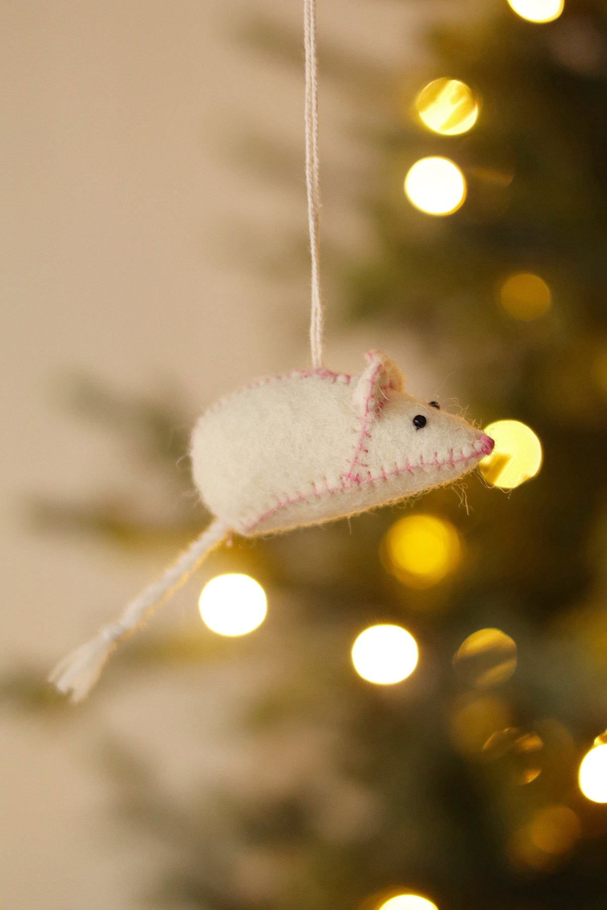 Ornement souris en feutre | Fait à la main | Rose