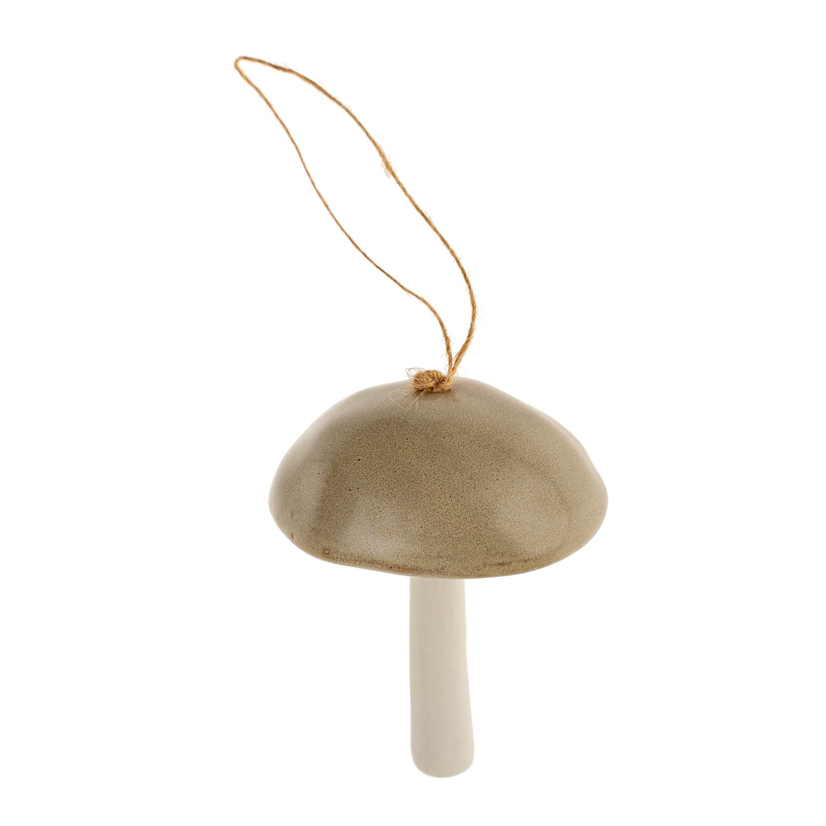 Ornement champignon en céramique kaki et blanc