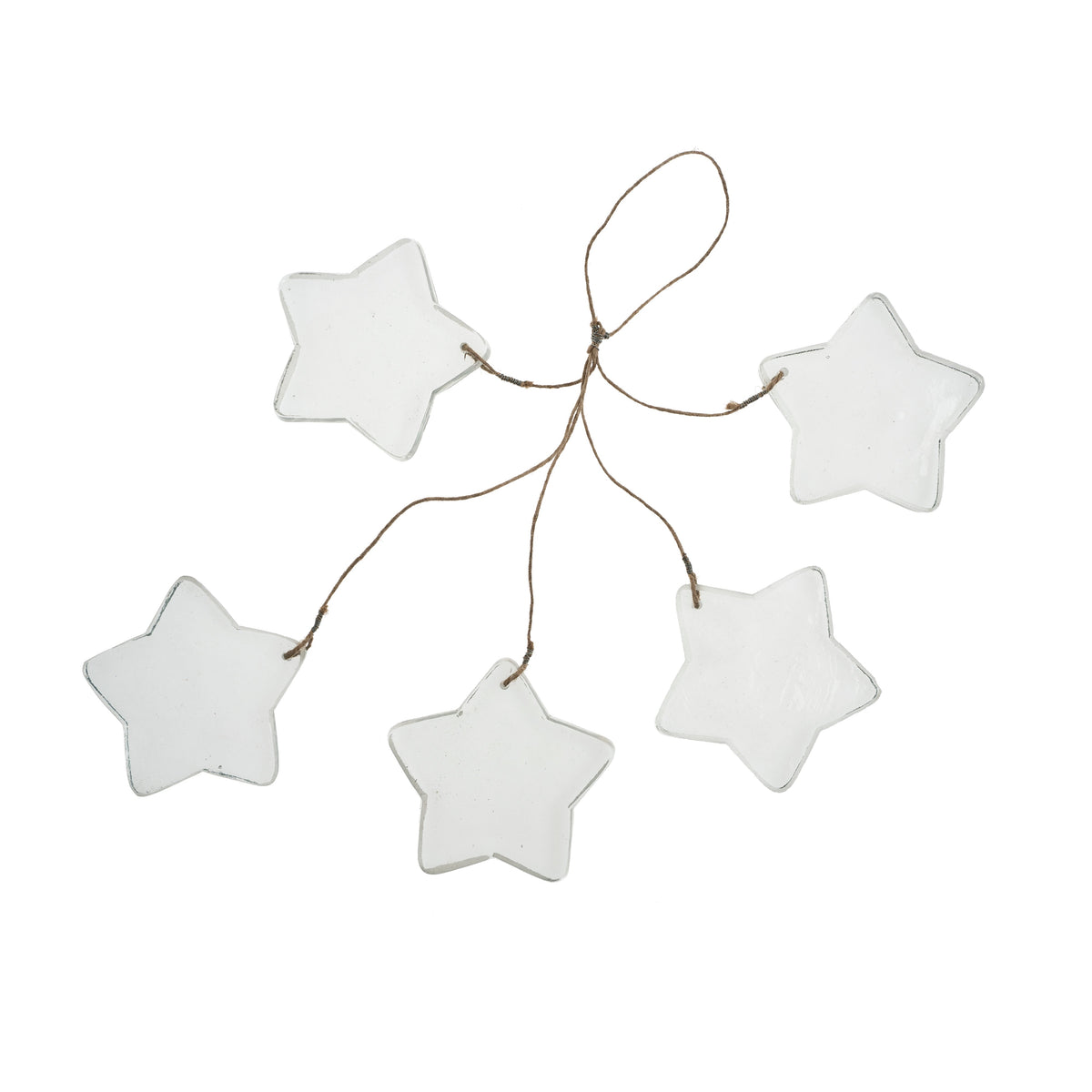 Étoiles de Noël en verre suspendues sur corde de jute