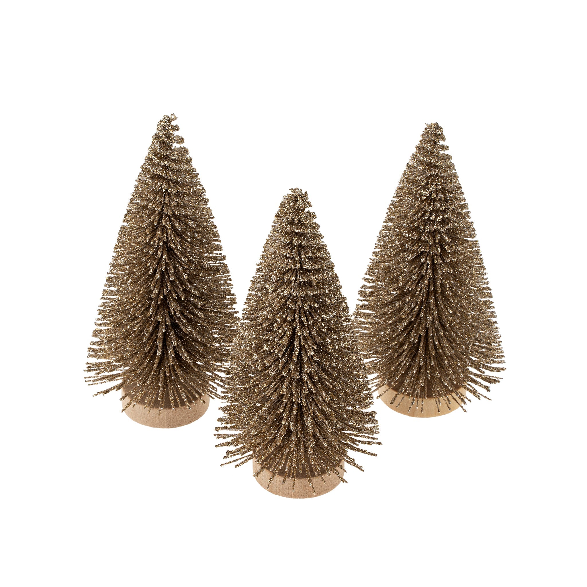 Mini Sapins Pinceaux Dorés | Lot de Trois | Éclat Champagne Festif