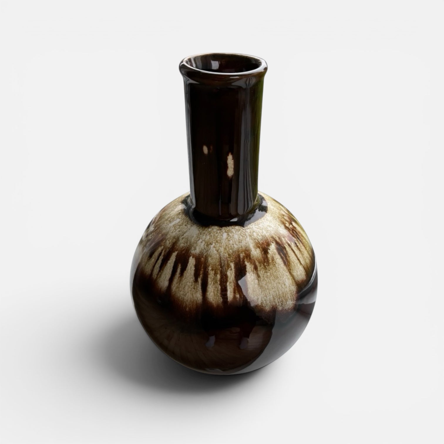 Vintage Glazed Ceramic Vase | Chocolate & Cream Tones