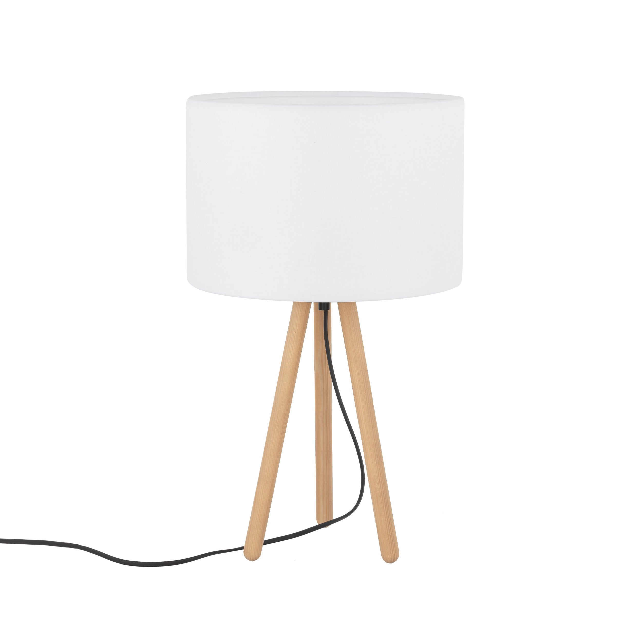 TOKYO Table Lamp with Wooden Tripod | White Fabric Lampshade | Scandinavian Style