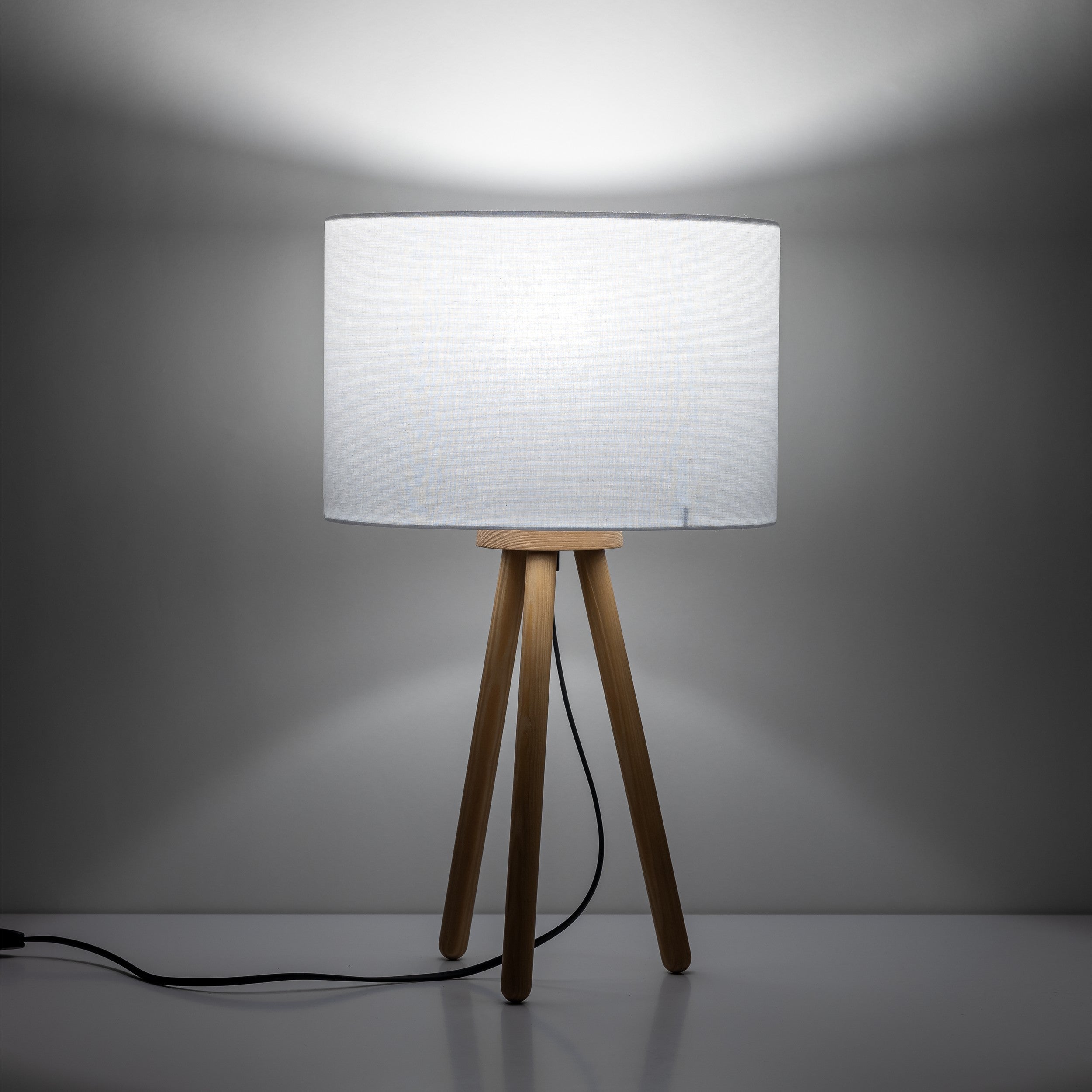 TOKYO Table Lamp with Wooden Tripod | White Fabric Lampshade | Scandinavian Style