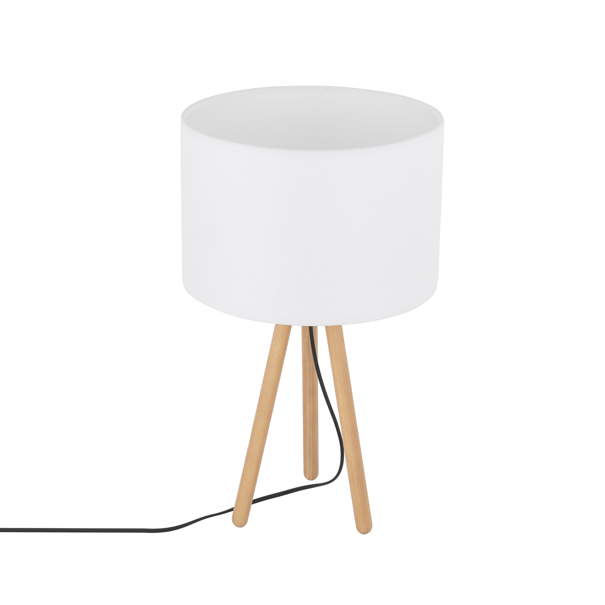 TOKYO Table Lamp with Wooden Tripod | White Fabric Lampshade | Scandinavian Style