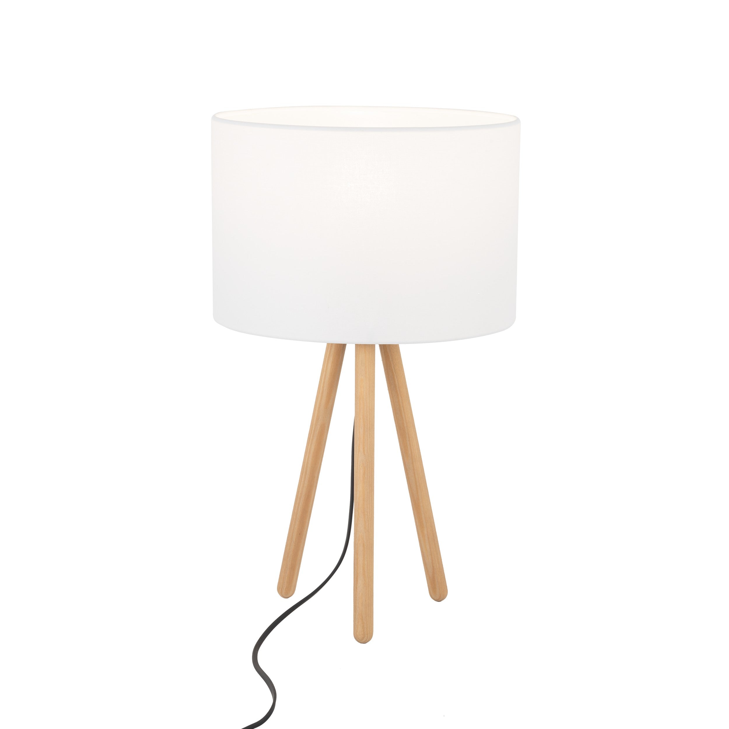 TOKYO Table Lamp with Wooden Tripod | White Fabric Lampshade | Scandinavian Style