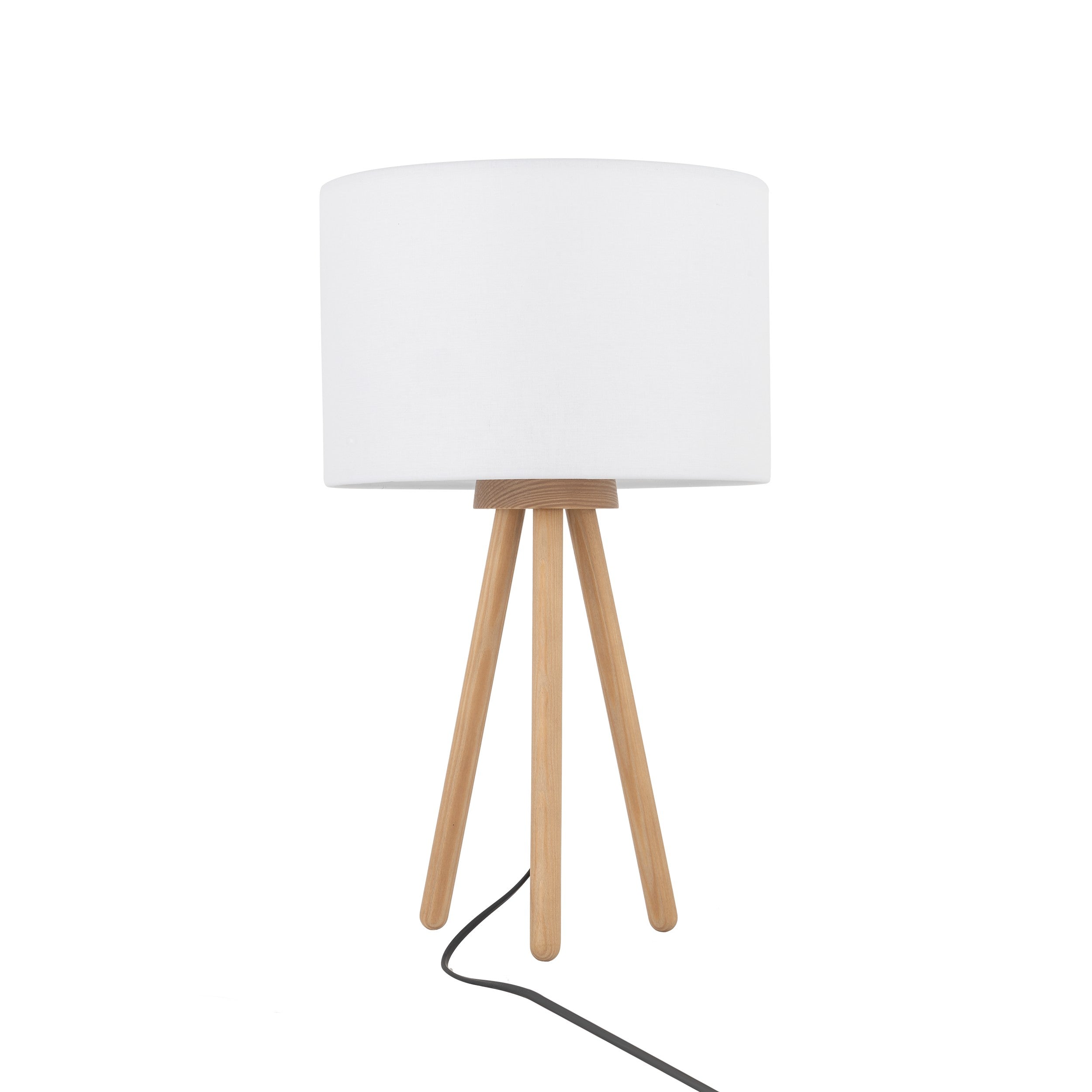 TOKYO Table Lamp with Wooden Tripod | White Fabric Lampshade | Scandinavian Style