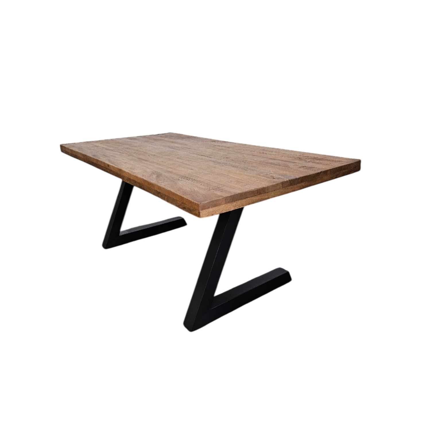 Table ou bureau en bois de manguier et patte en L acier noir