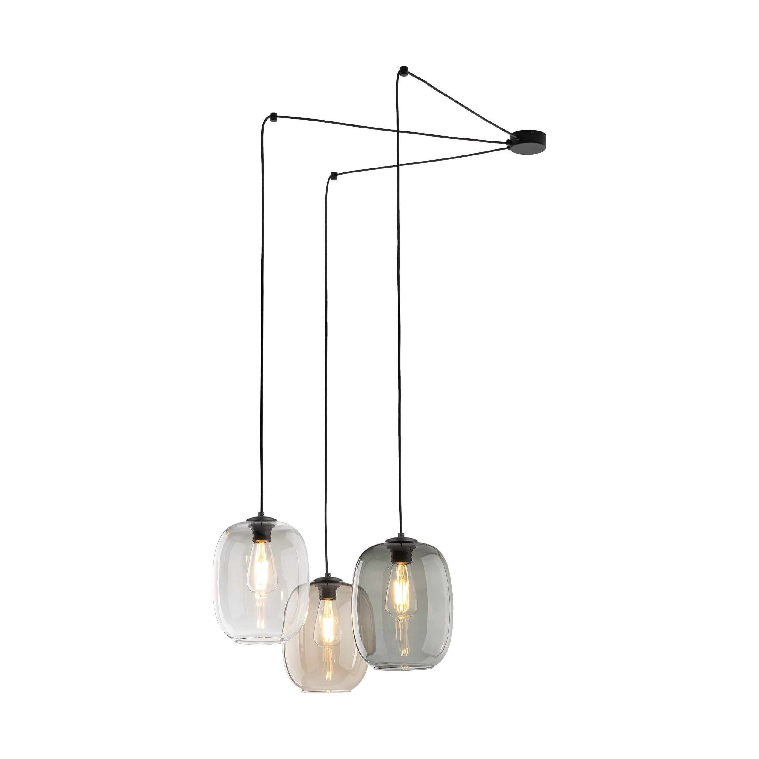 Lampe à Suspension Moderne du Milieu du Siècle ELIO 3 | Verre Transparent, Topaze ou Graphite