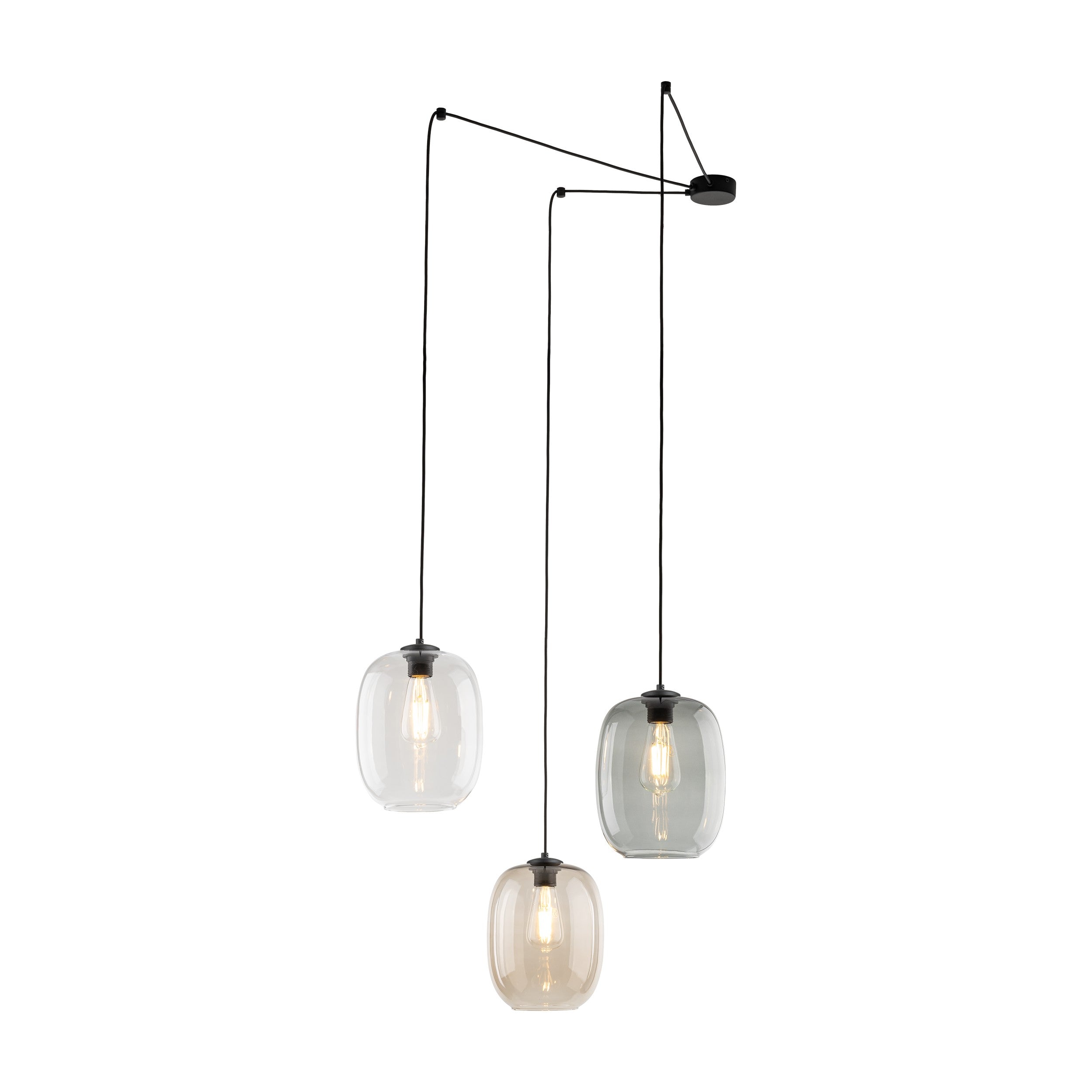 Lampe à Suspension Moderne du Milieu du Siècle ELIO 3 | Verre Transparent, Topaze ou Graphite