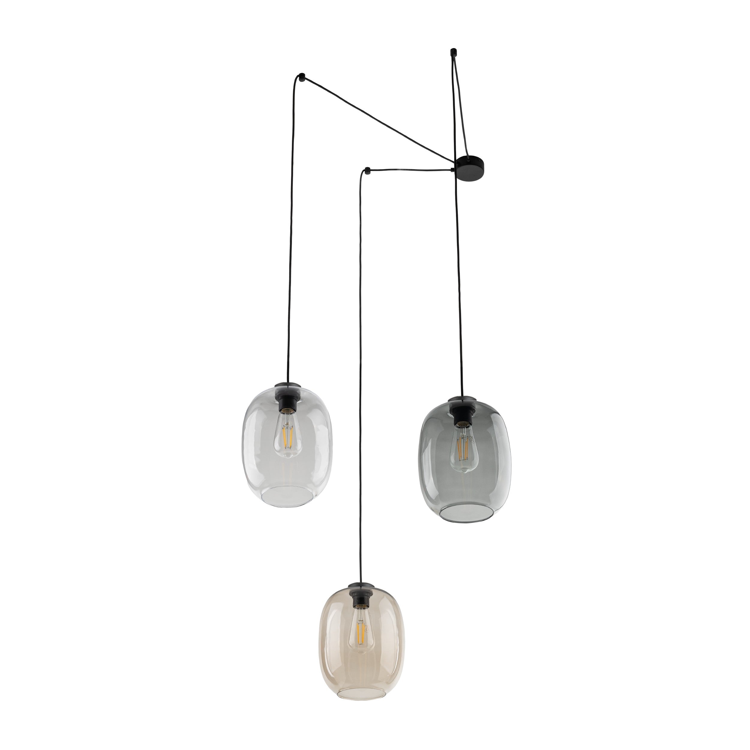 Lampe à Suspension Moderne du Milieu du Siècle ELIO 3 | Verre Transparent, Topaze ou Graphite
