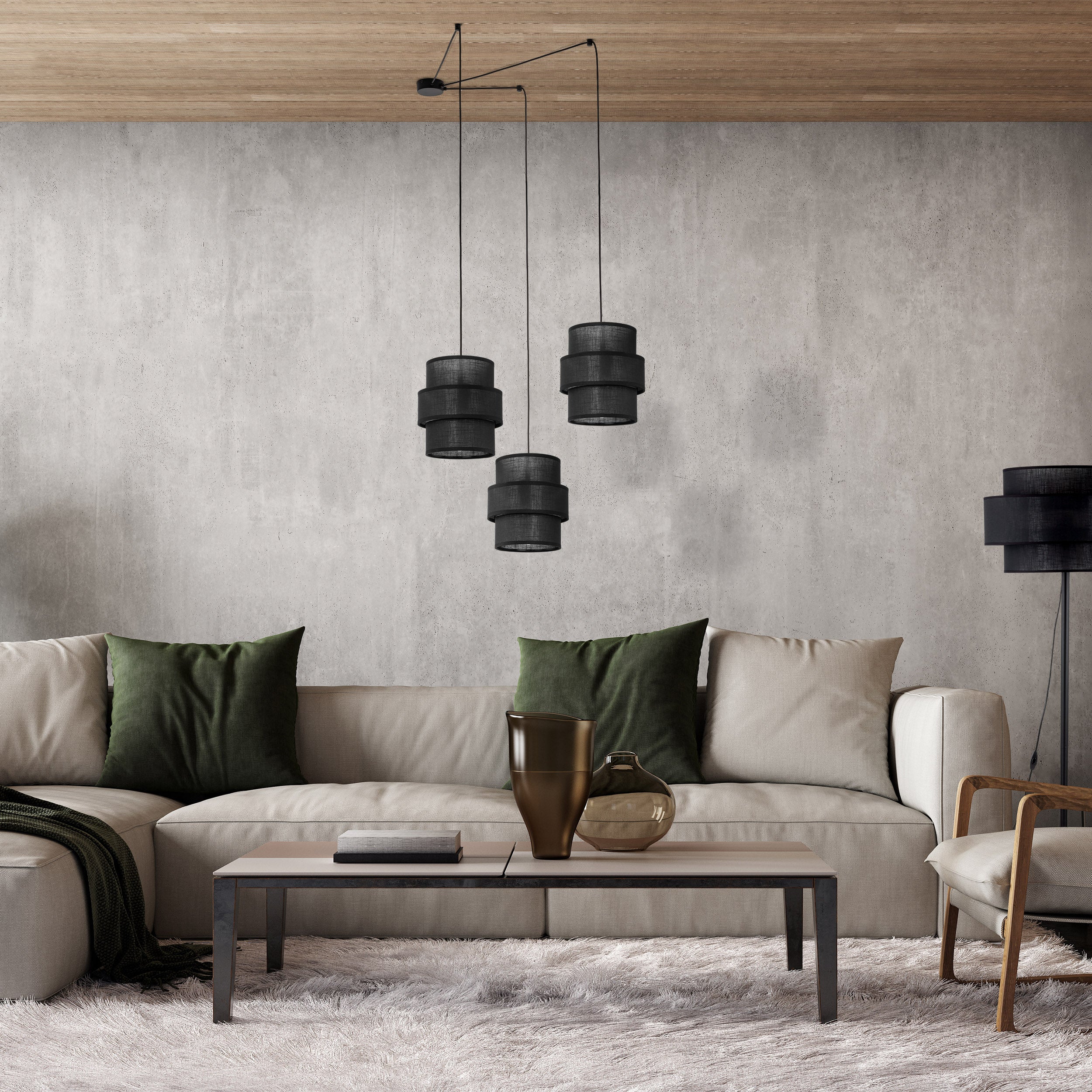 Lustre suspendu CALISTO noir 3 lumières design moderne