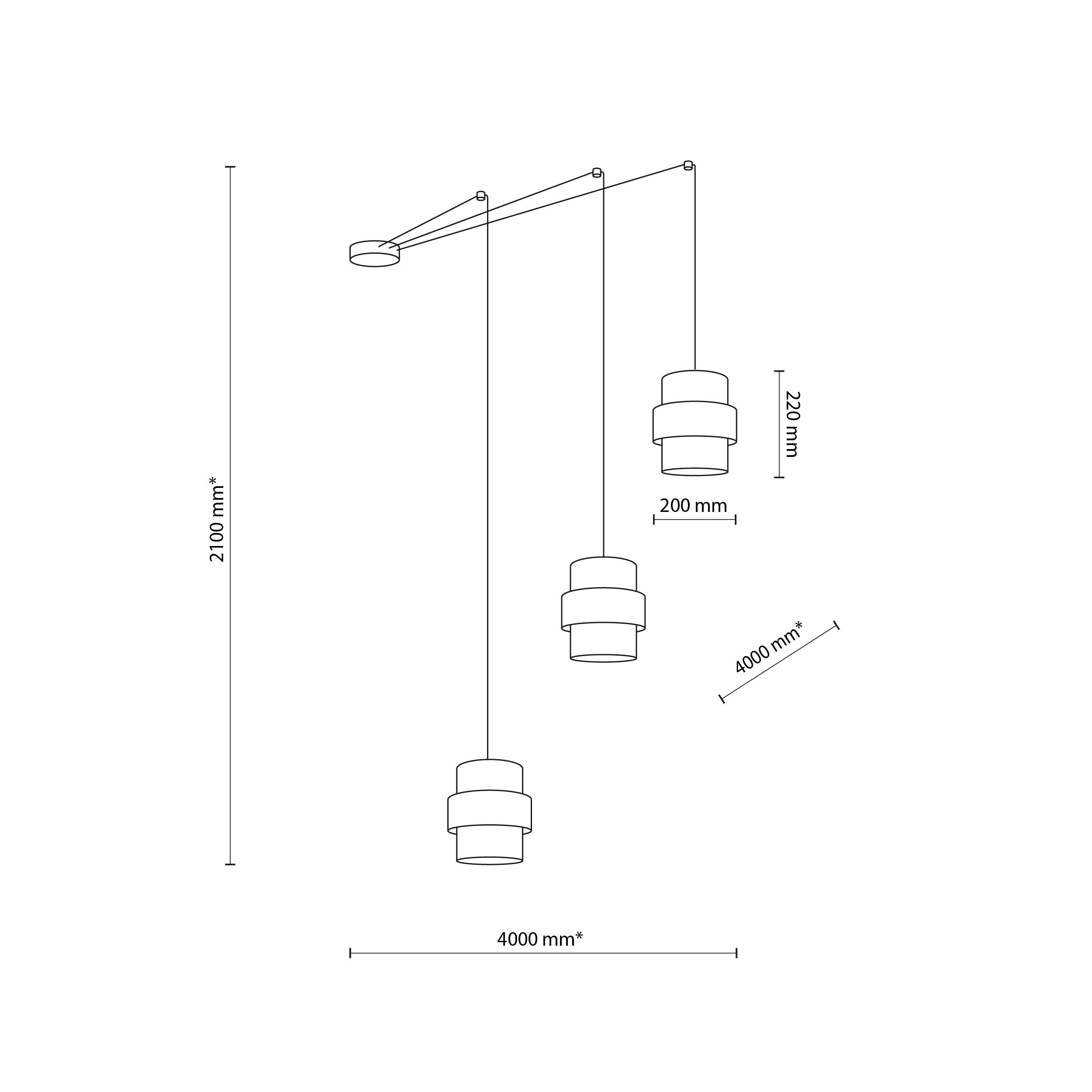 Lustre suspendu CALISTO noir 3 lumières design moderne dimensions fond blanc