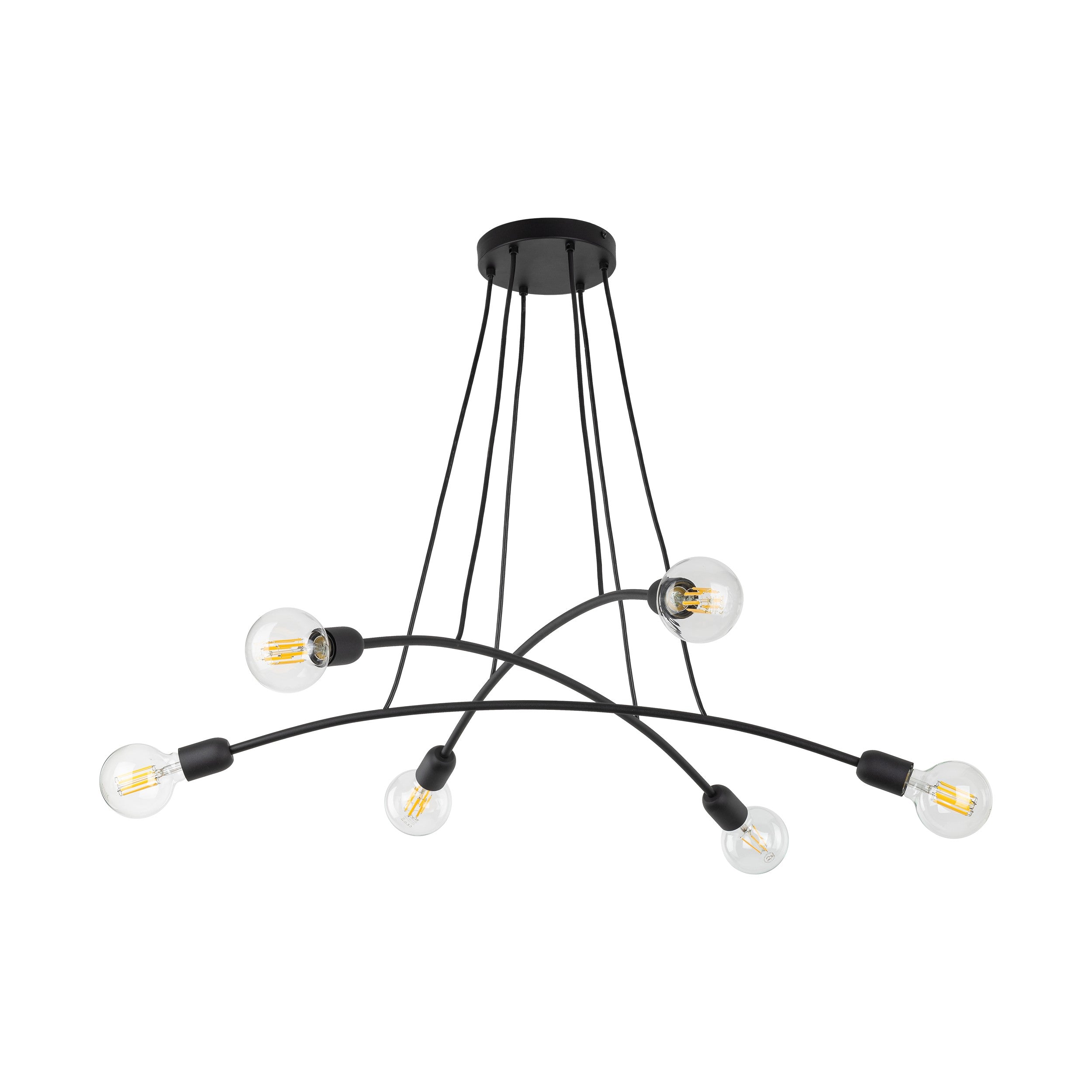 Suspension HELIX Noire 6 lampes, design fond blanc