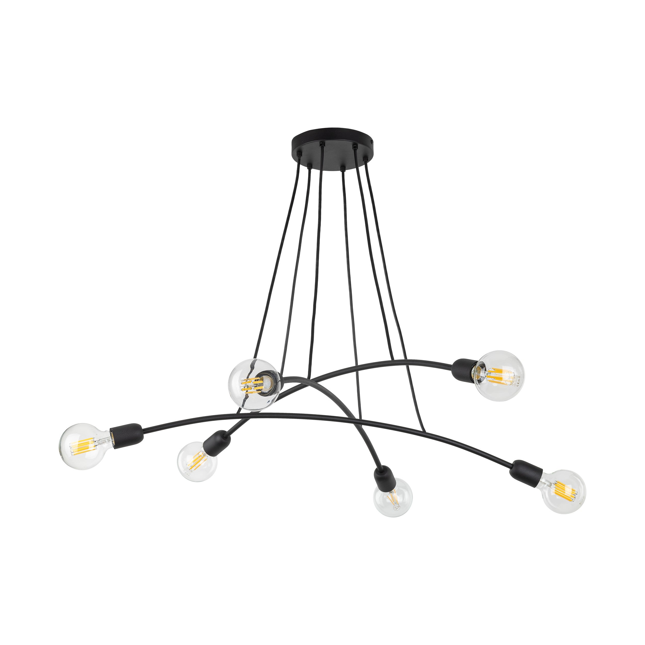 Suspension HELIX Noire 6 lampes, design fond blanc