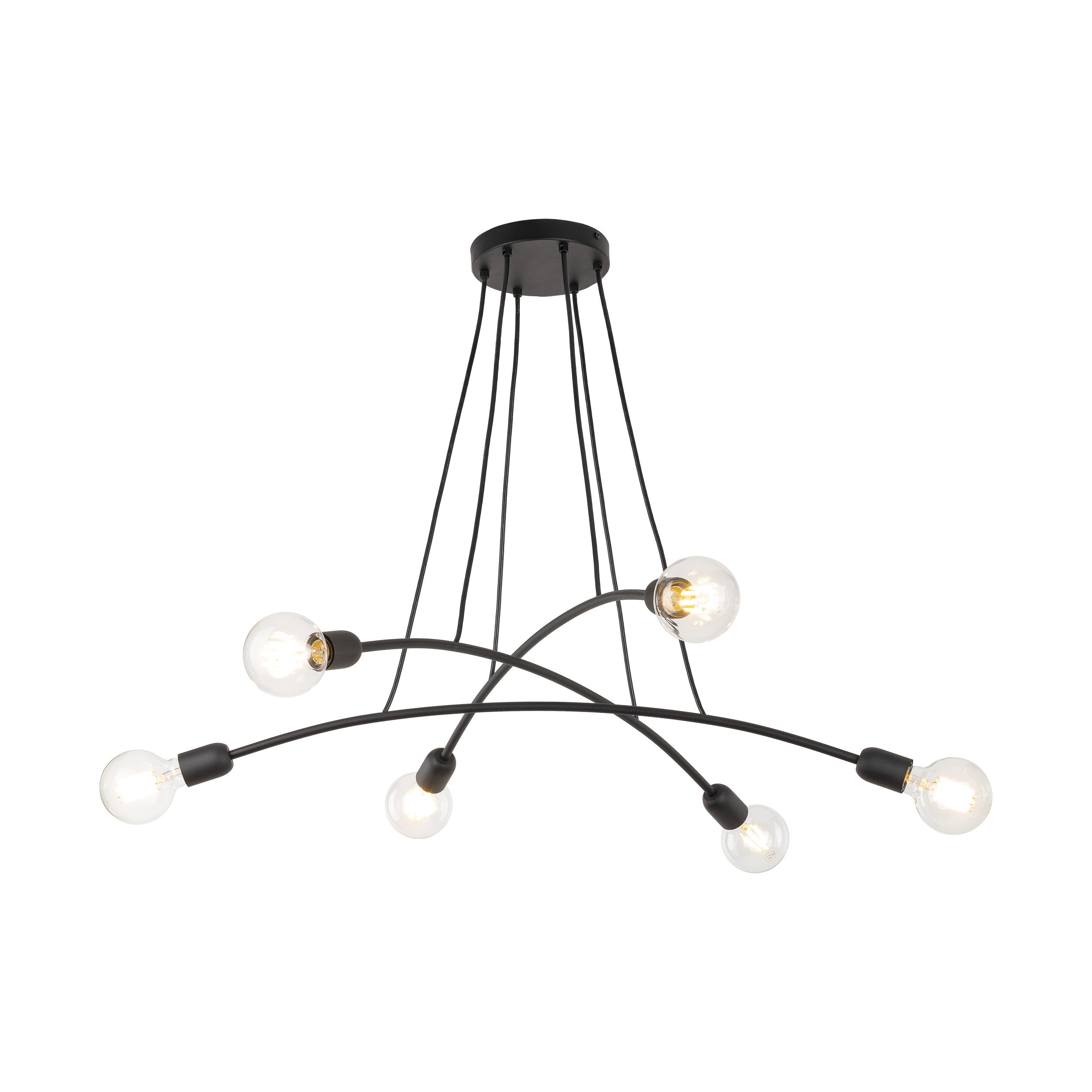Suspension HELIX Noire 6 lampes, design fond blanc