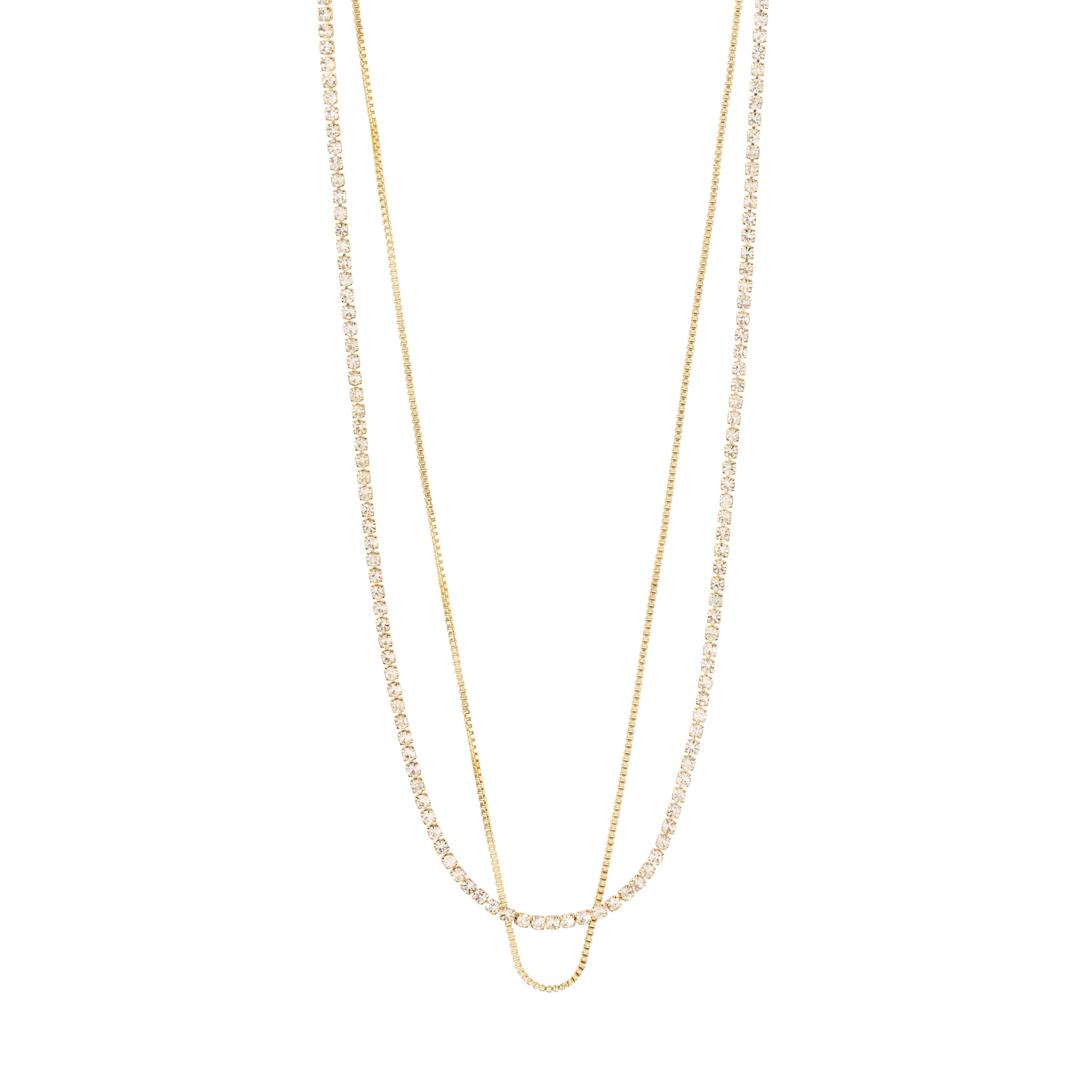 Collier MILLE 2-en-1 Pilgrim avec chaînes superposées plaquée or et cristaux Preciosa.