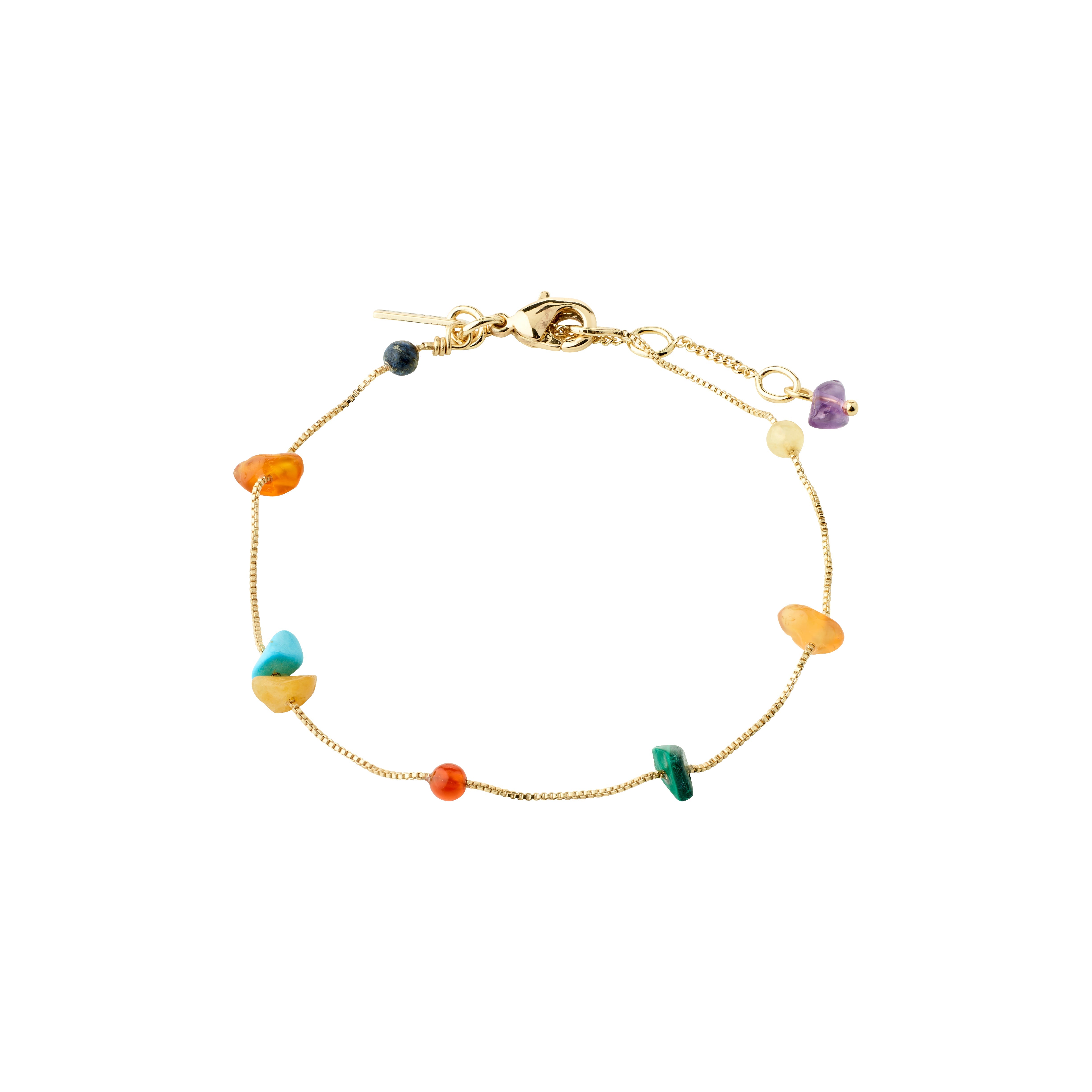 Bracelet NARI Pilgrim fait à la main avec pierres semi-précieuses colorées, chaîne délicate et finition plaqué or ou argent.