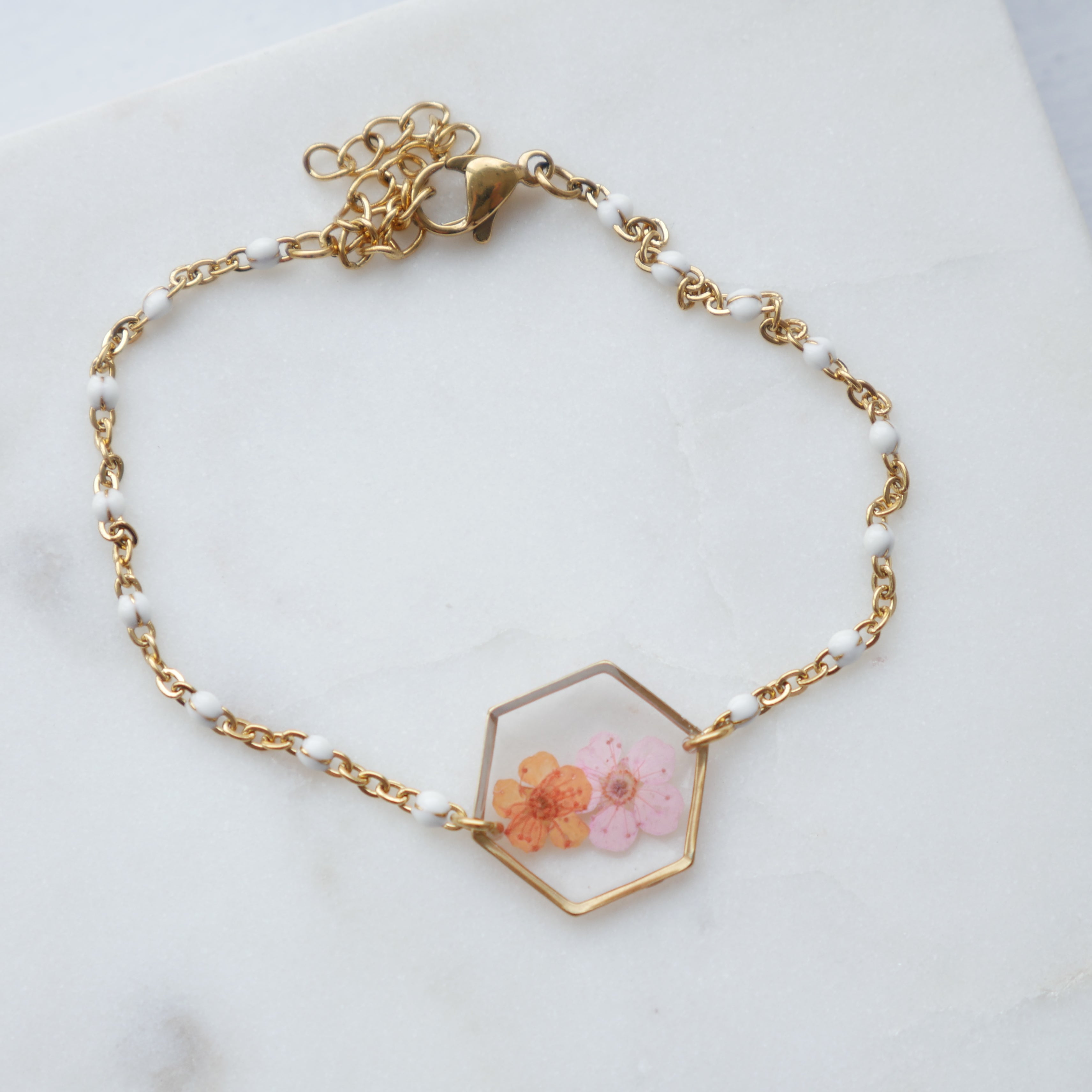 Bracelet duo Sofia édition spéciale | Spirée séchée en résine | Bracelet ajustable