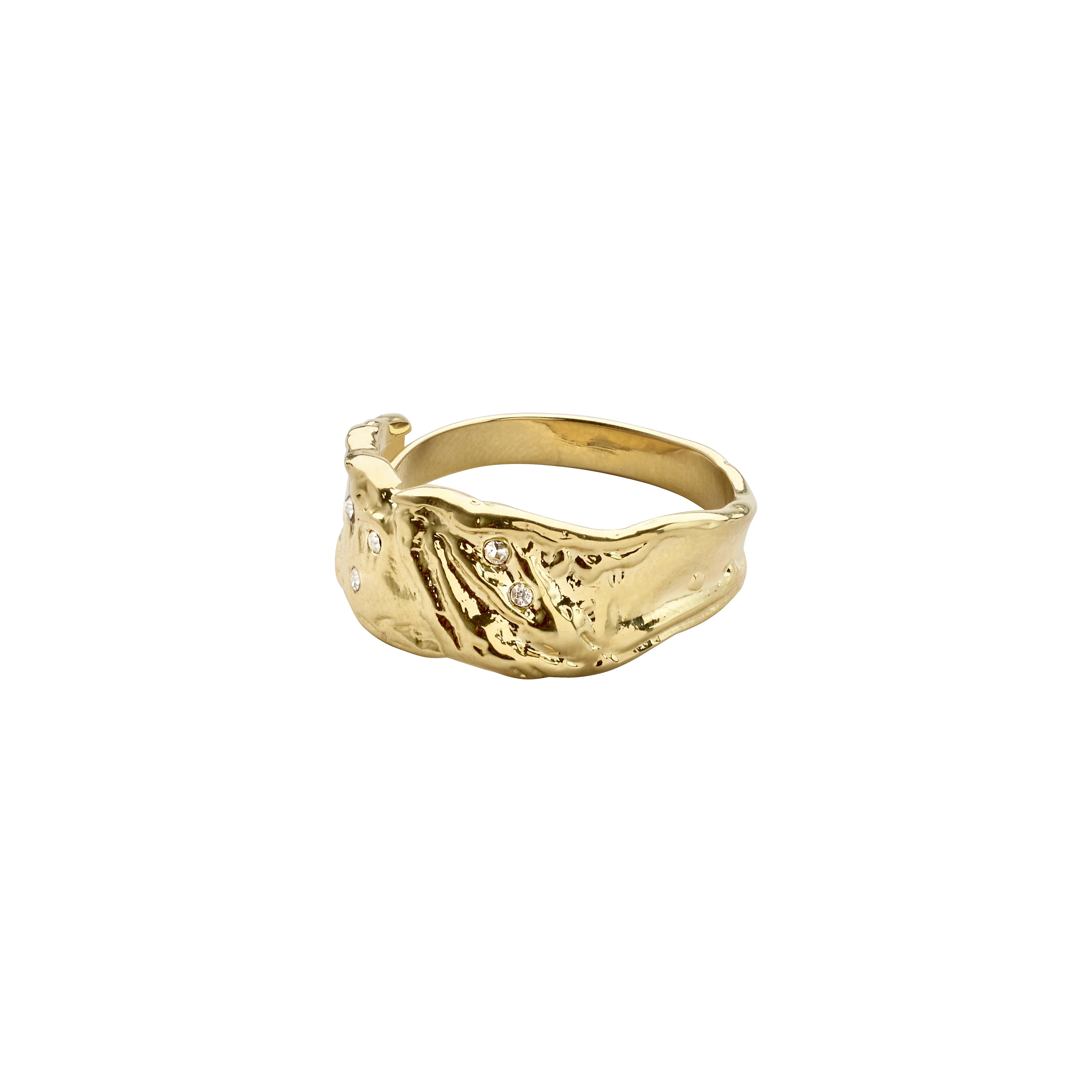 Bague ajustable SOL de Pilgrim en plaqué or ou argent avec cristaux Preciosa et design organique inspiré de la nature.