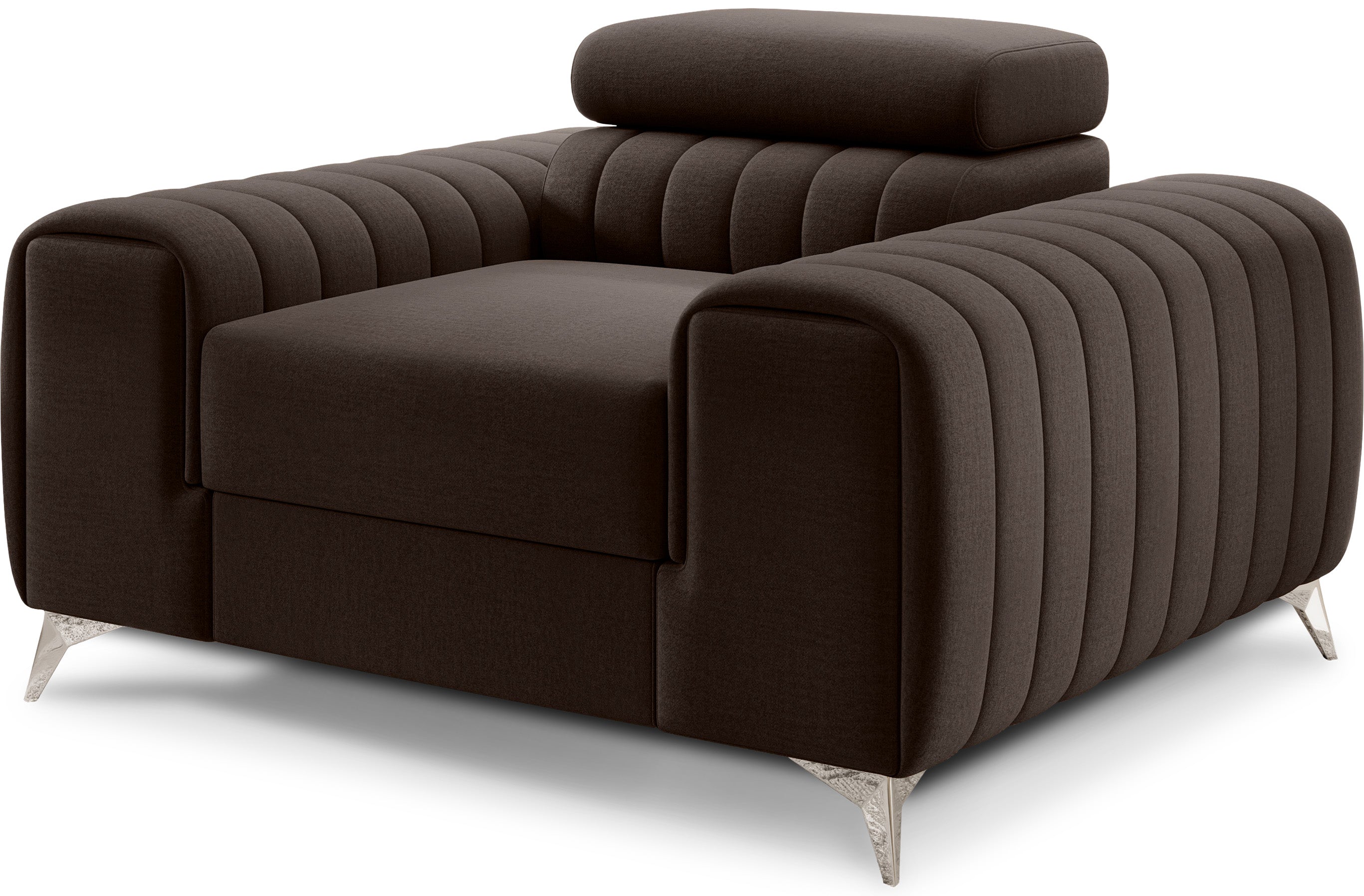Fauteuil Laurence | Velours brun foncé | Acier chromé
