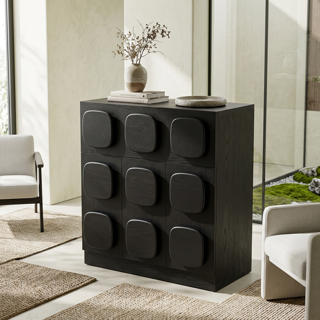 Bahut Rovinj en bois chocolat avec motif géométrique | Design mid-century moderne | Fait main